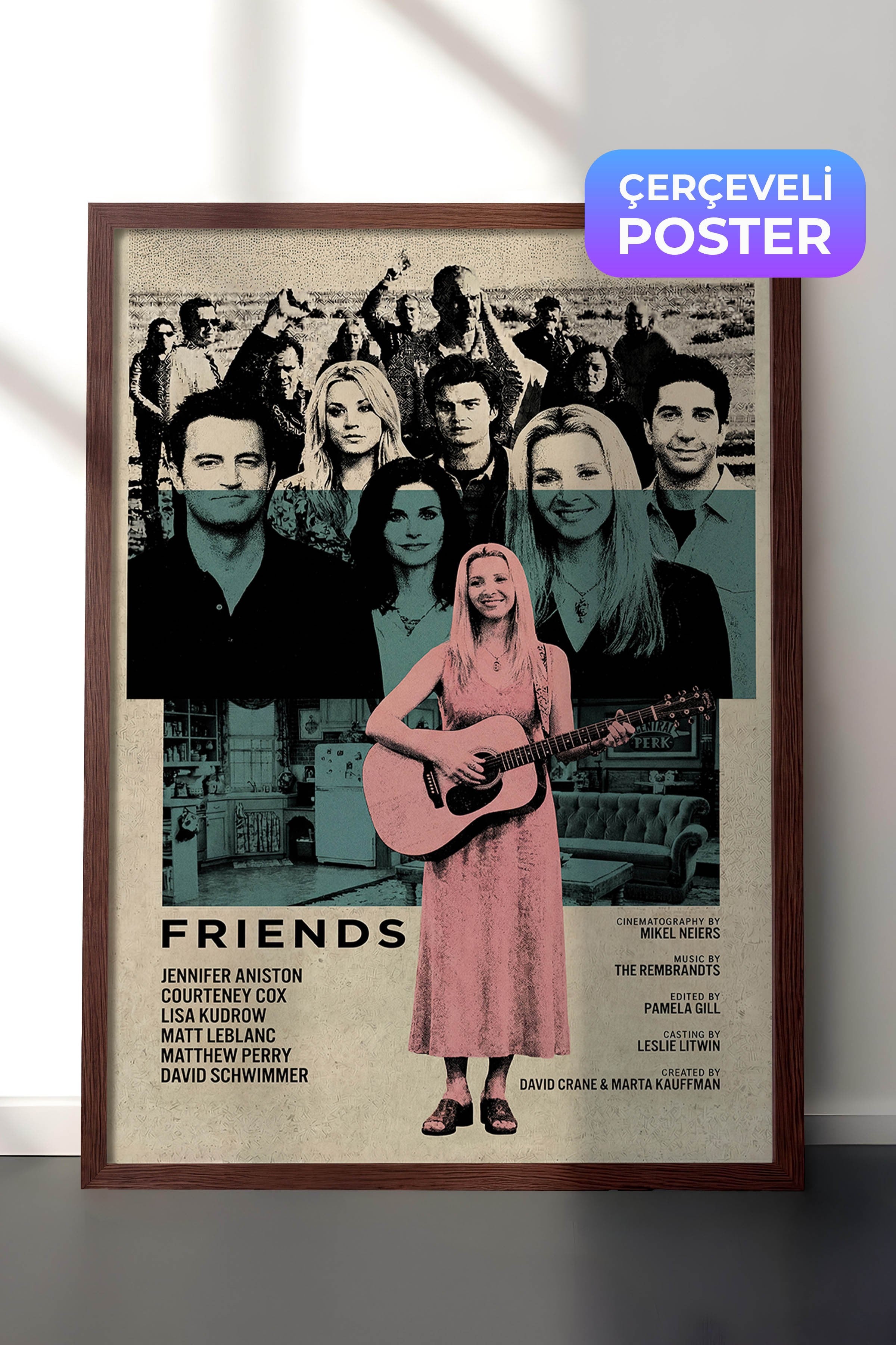 Friends Kahverengi Çerçeveli Poster, Sinema ve Dizi Tablo, Film Dizi Afişleri NO:112770