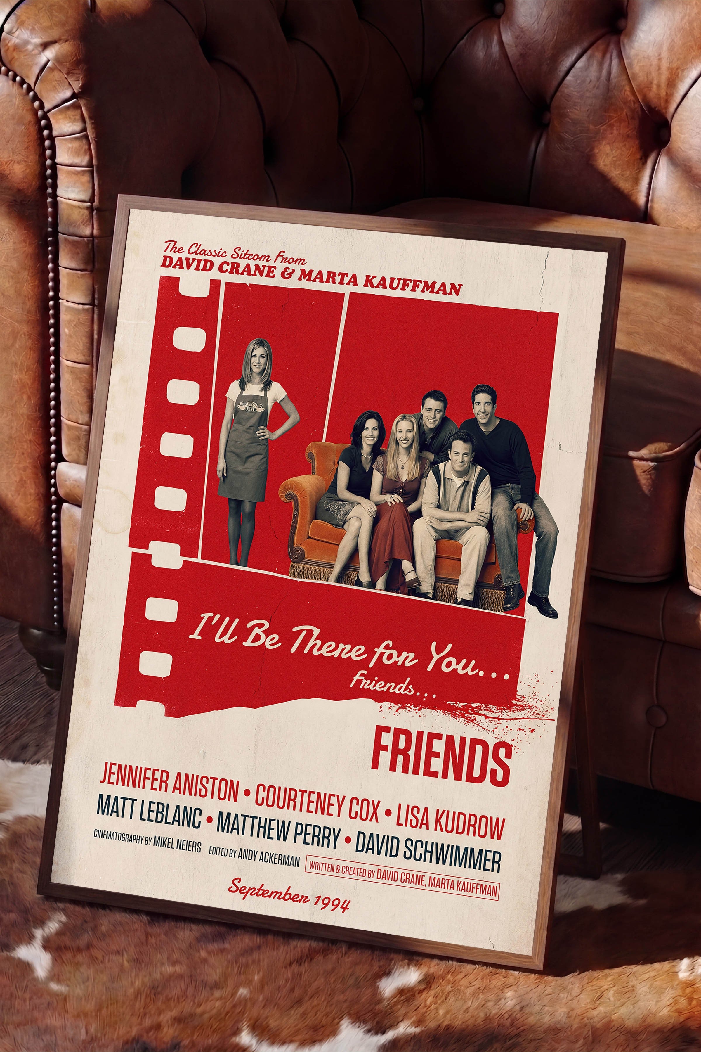 Friends Kahverengi Çerçeveli Poster, Sinema ve Dizi Tablo, Film Dizi Afişleri NO:112846