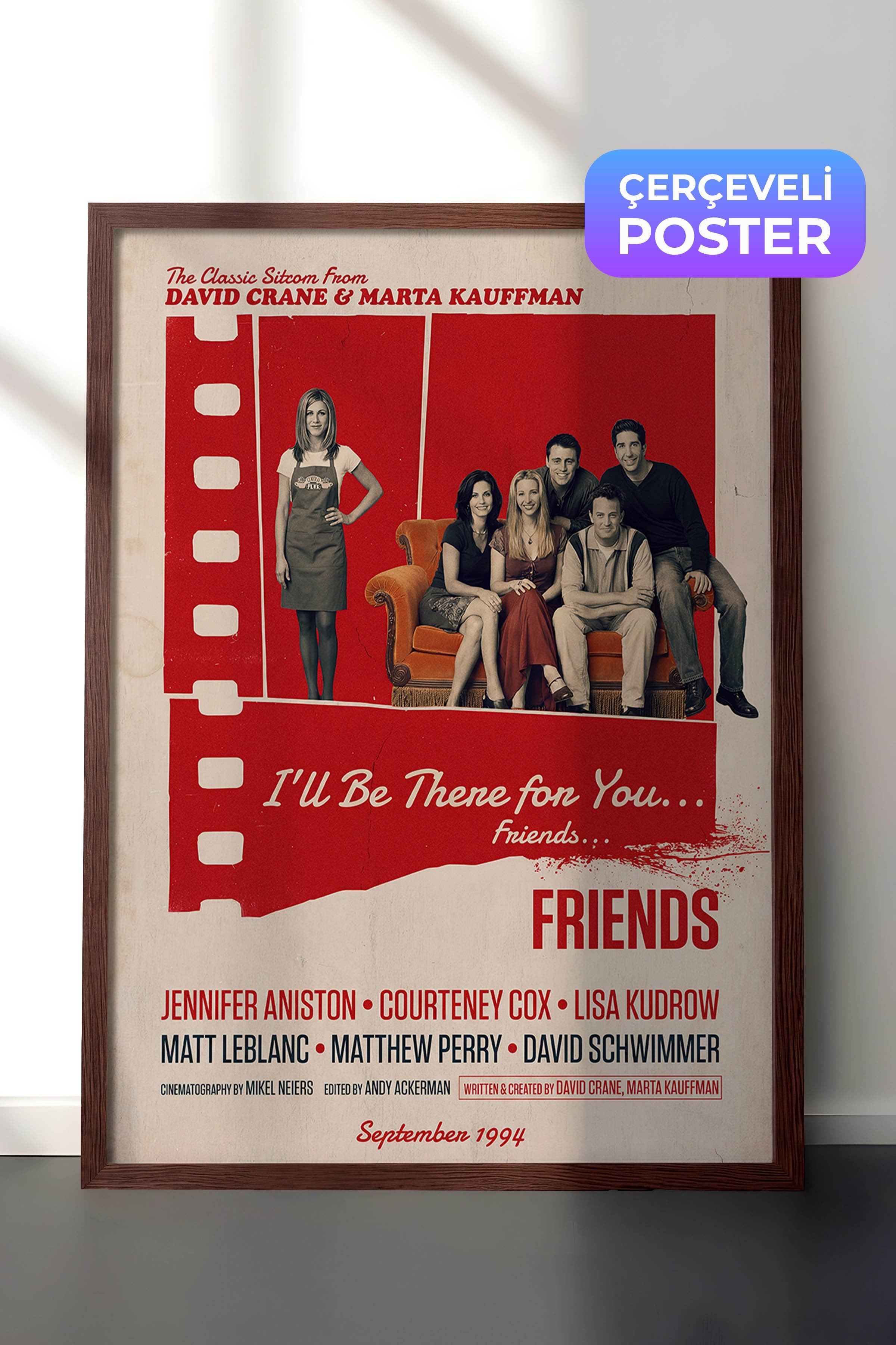 Friends Kahverengi Çerçeveli Poster, Sinema ve Dizi Tablo, Film Dizi Afişleri NO:112846