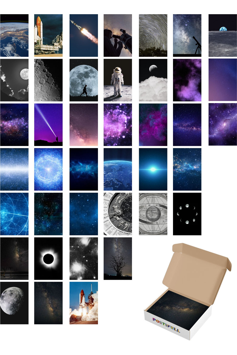 Galaksi Duvar Posteri Kolaj Seti - 40 Adet - Arkası Yapışkanlı - Uzay Poster Seti - 10cm*15cm