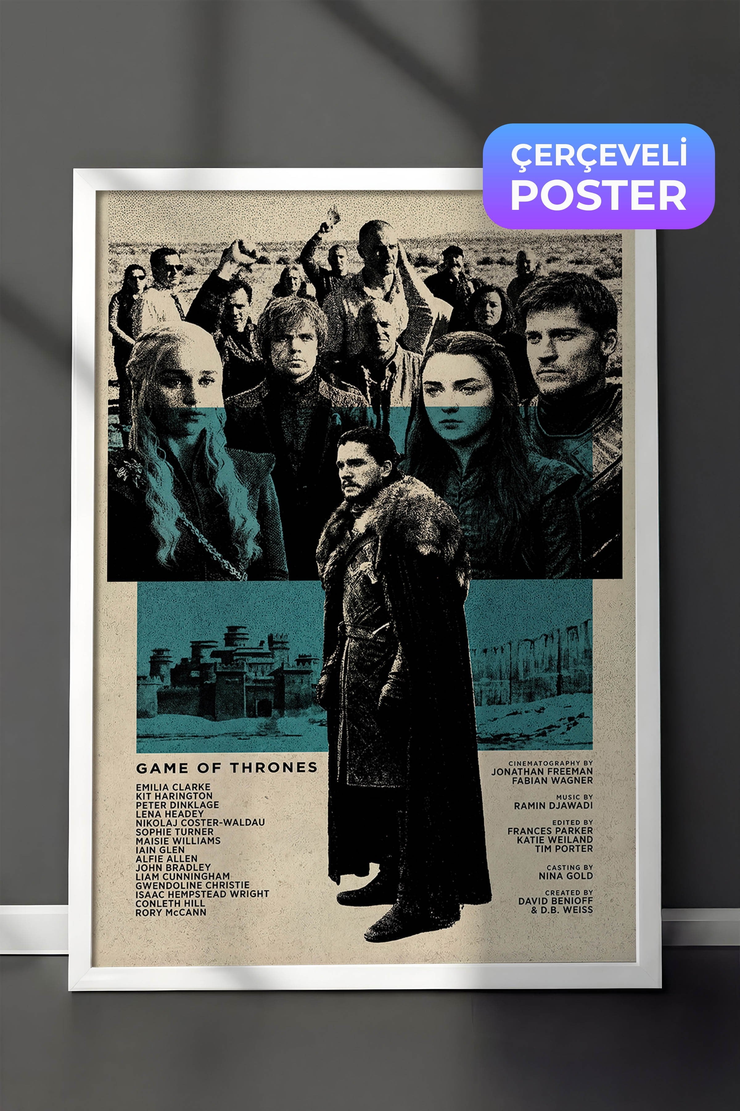Game of Thrones Beyaz Çerçeveli Poster, Sinema ve Dizi Tablo, Film Dizi Afişleri NO:112766