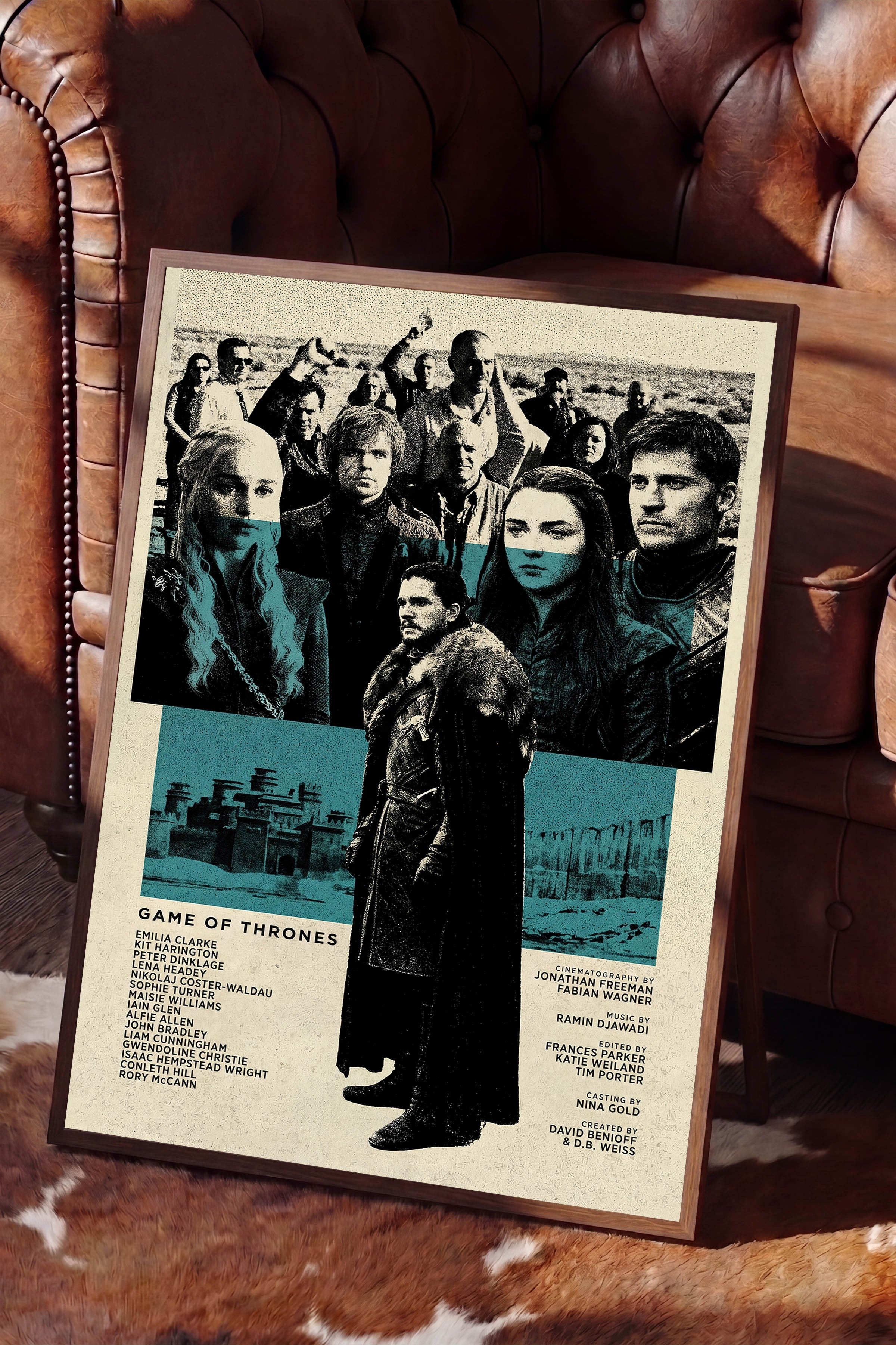 Game of Thrones Kahverengi Çerçeveli Poster, Sinema ve Dizi Tablo, Film Dizi Afişleri NO:112766