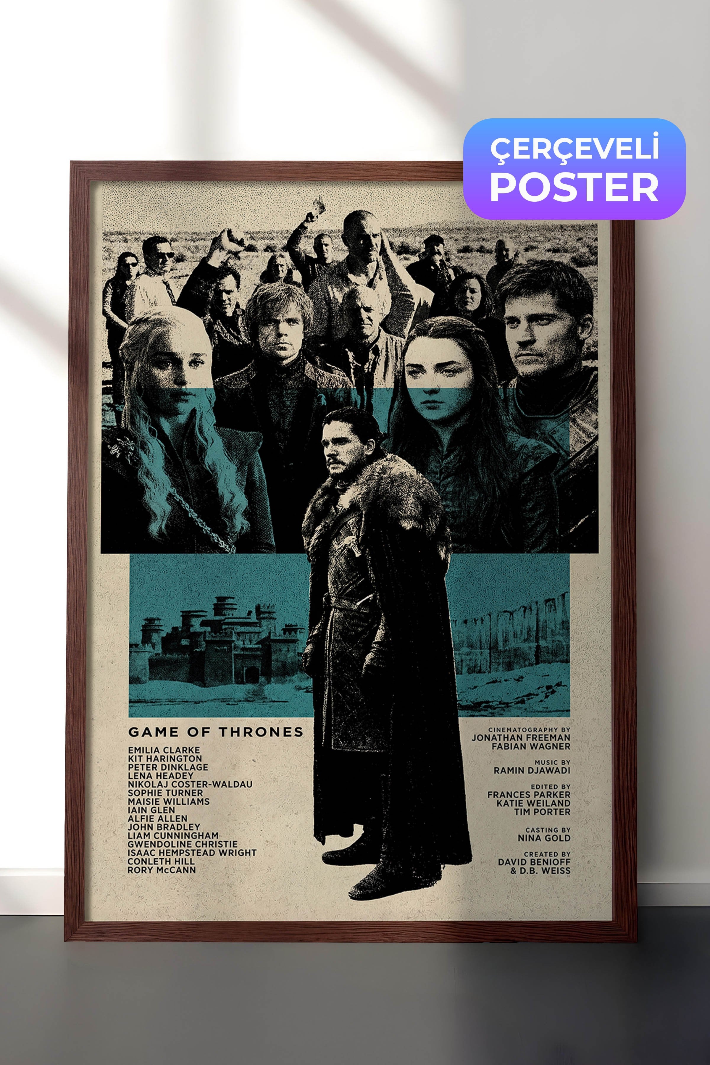 Game of Thrones Kahverengi Çerçeveli Poster, Sinema ve Dizi Tablo, Film Dizi Afişleri NO:112766
