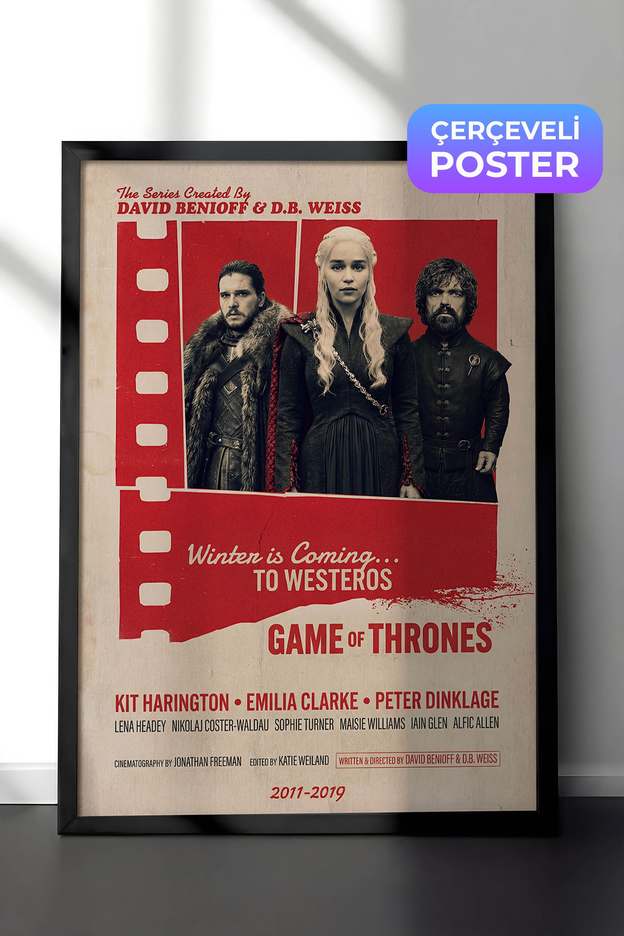 Game of Thrones Siyah Çerçeveli Poster, Sinema ve Dizi Tablo, Film Dizi Afişleri NO:112842