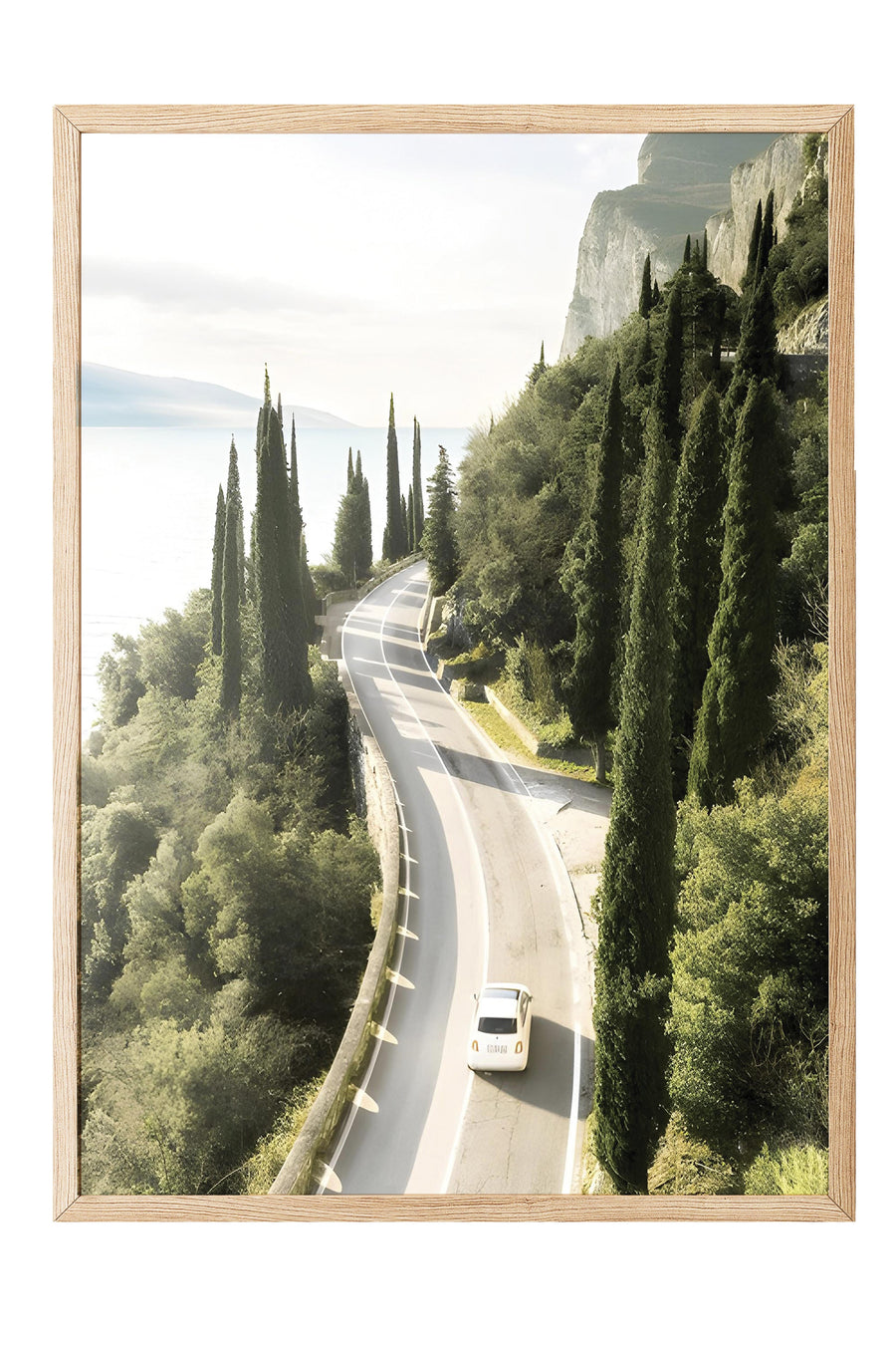 Servi Ağaçlı Sahil Yolu Doğa Comfort Serisi Poster – Ahşap Çerçeveli Tablo