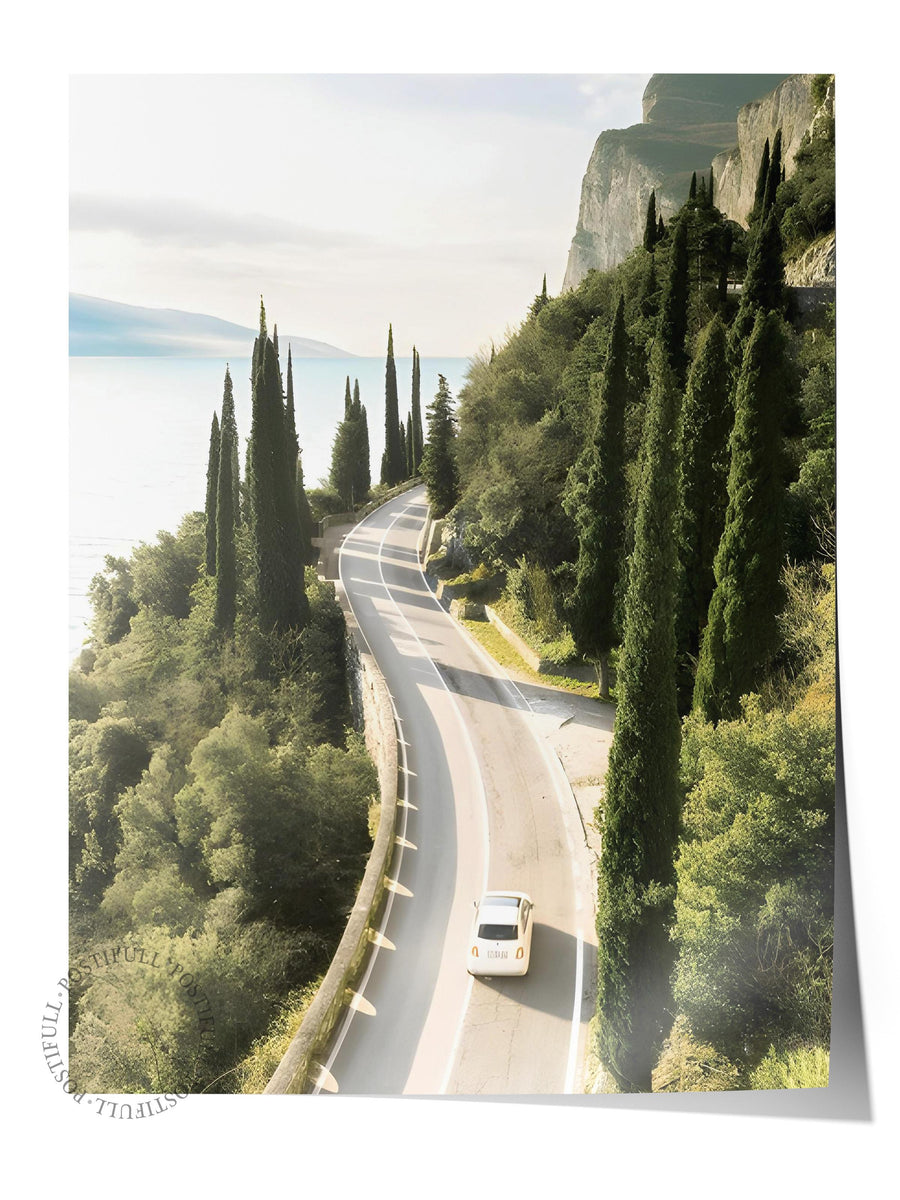 Servi Ağaçlı Sahil Yolu Doğa Comfort Serisi Çerçevesiz Poster