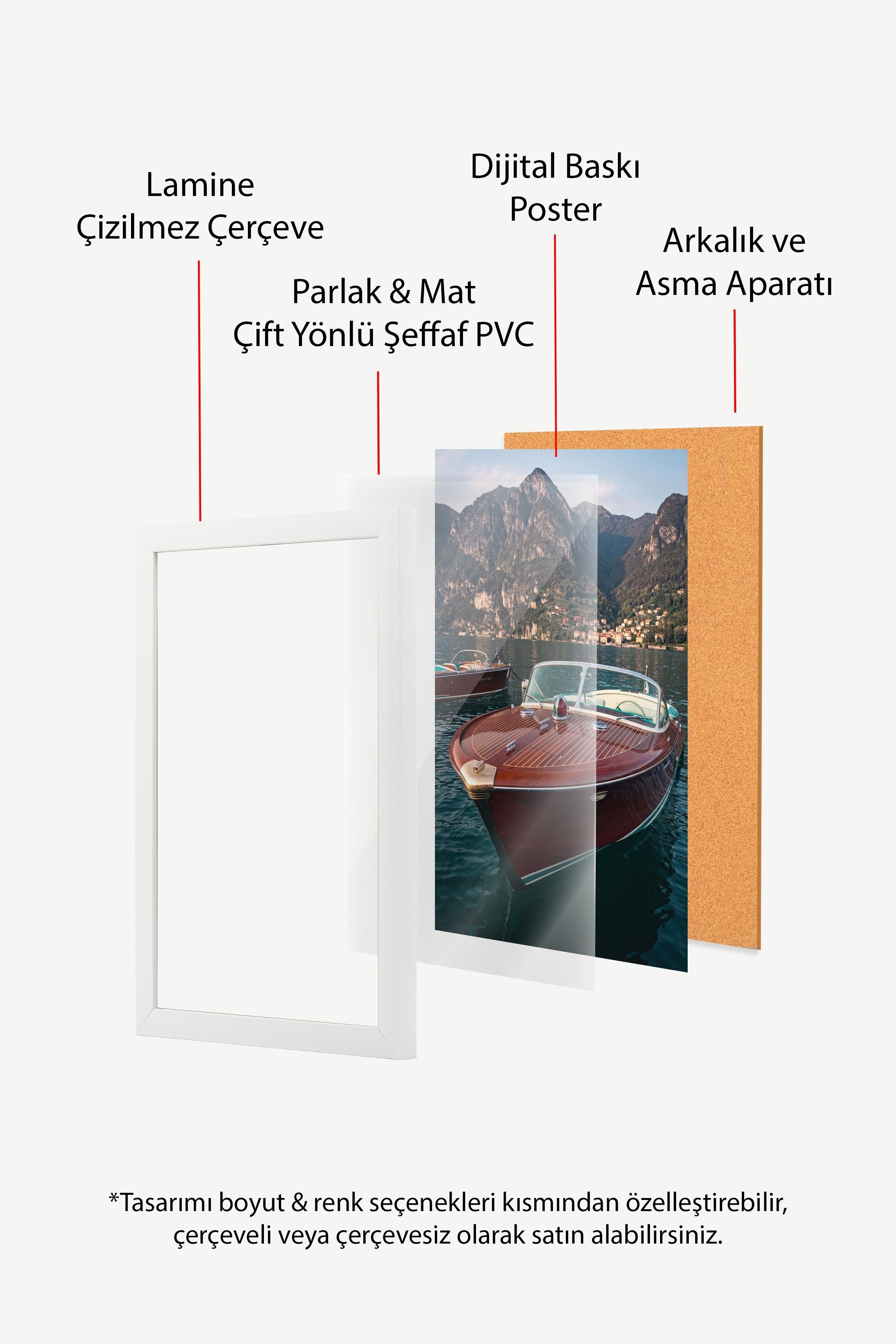 Gemi ve Dağ Manzarası Posteri, Beyaz Çerçeveli Poster, Old Money Serisi, NO:113172