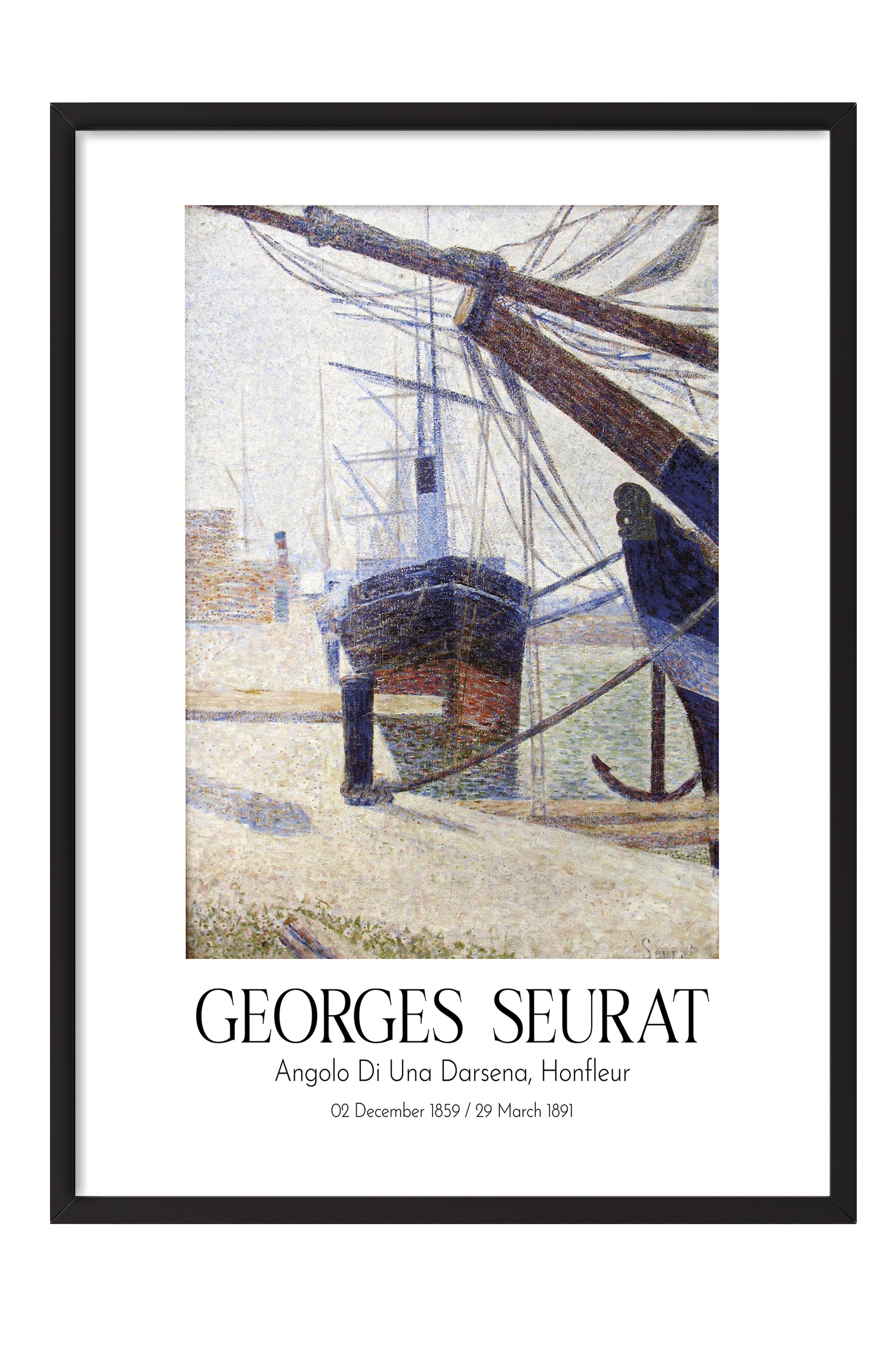 Georges Seurat - Angolo Di Una Darsena, Honfleur, Siyah Çerçeveli Tablo, Sanat Serisi NO:111902