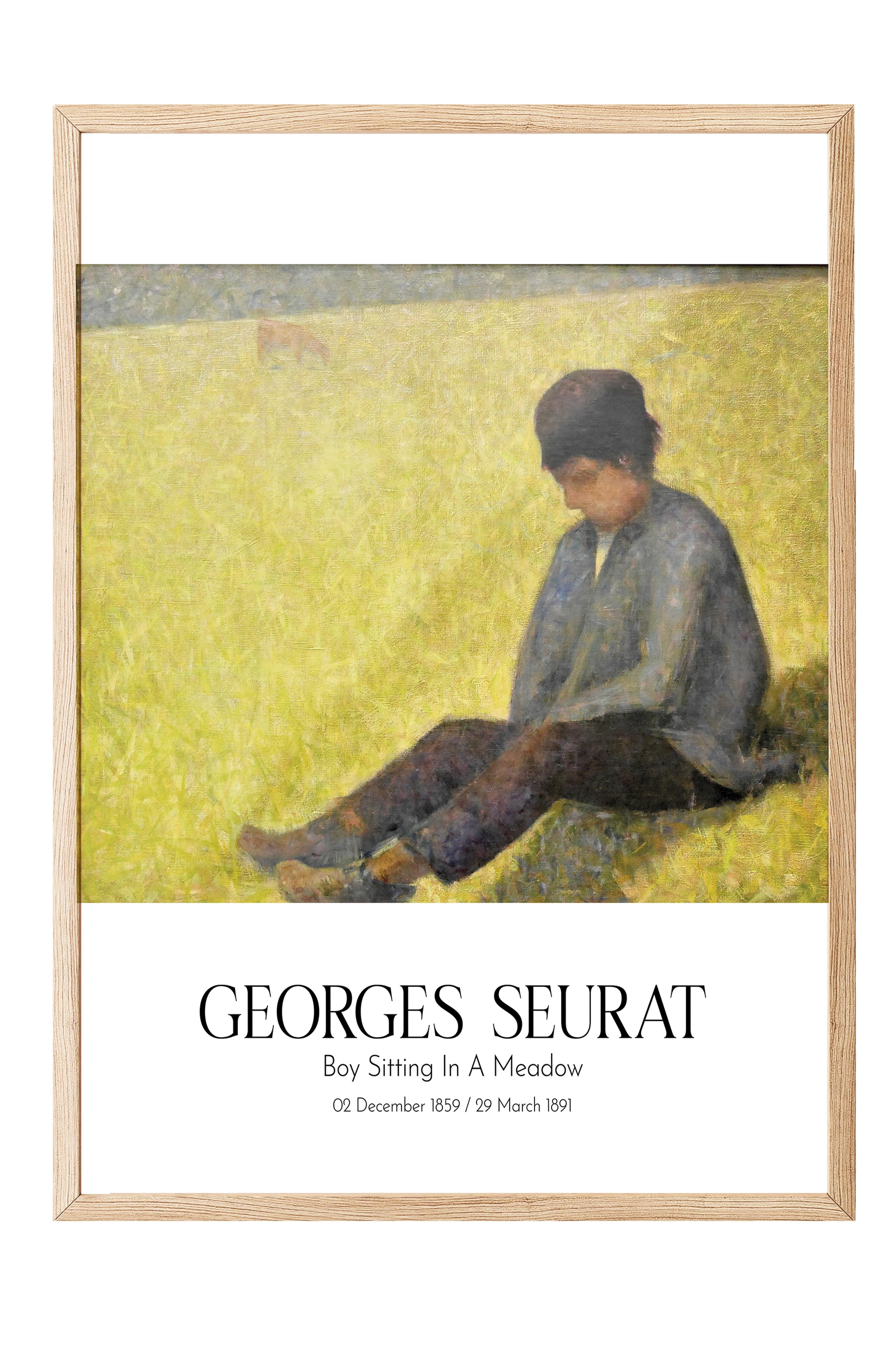 Georges Seurat - Boy Sitting In A Meadow, Ahşap Çerçeveli Tablo, Sanat Serisi NO:111903