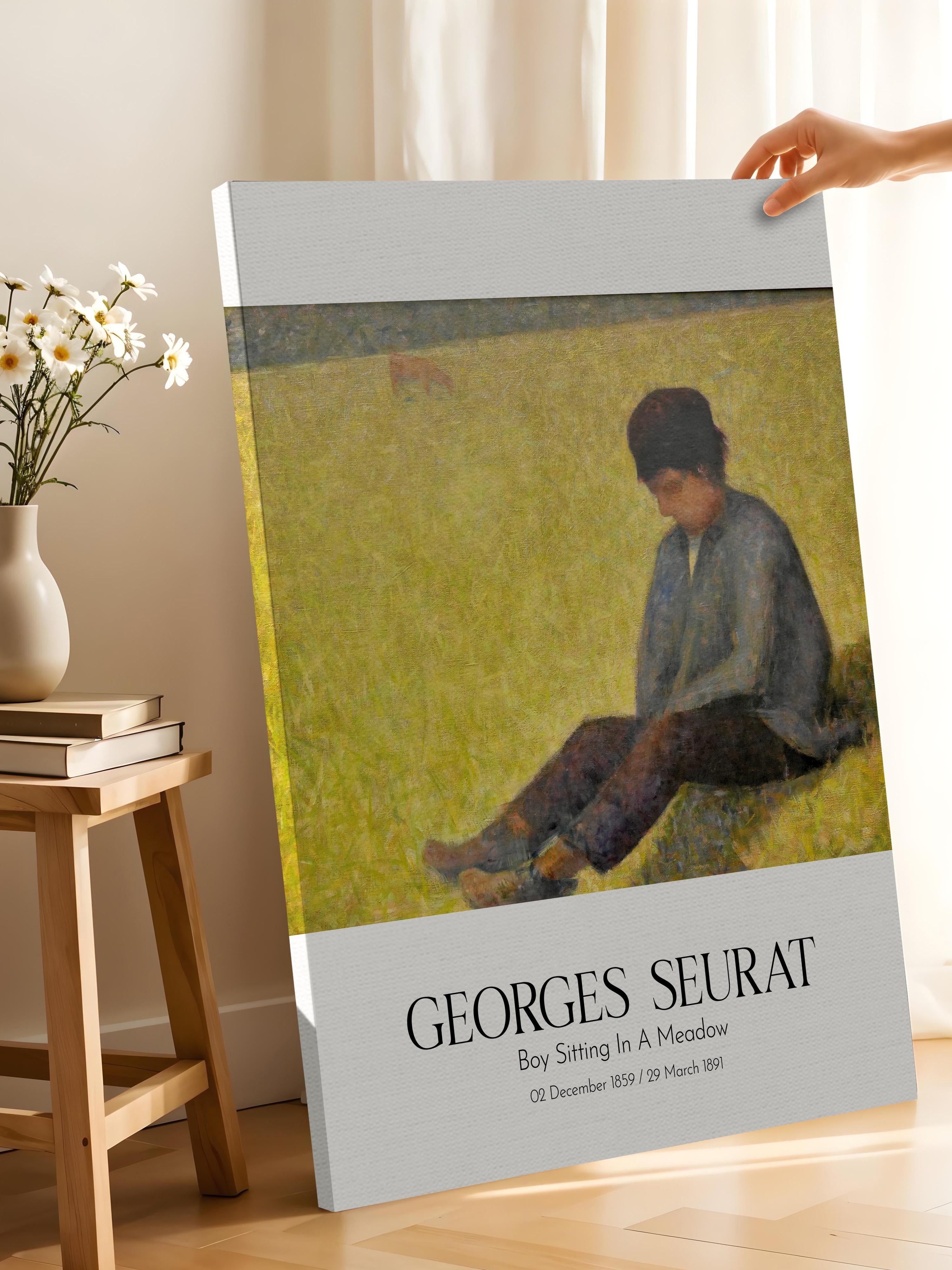 Georges Seurat - Boy Sitting In A Meadow, Kanvas Tablo, Sanat Serisi NO:111903