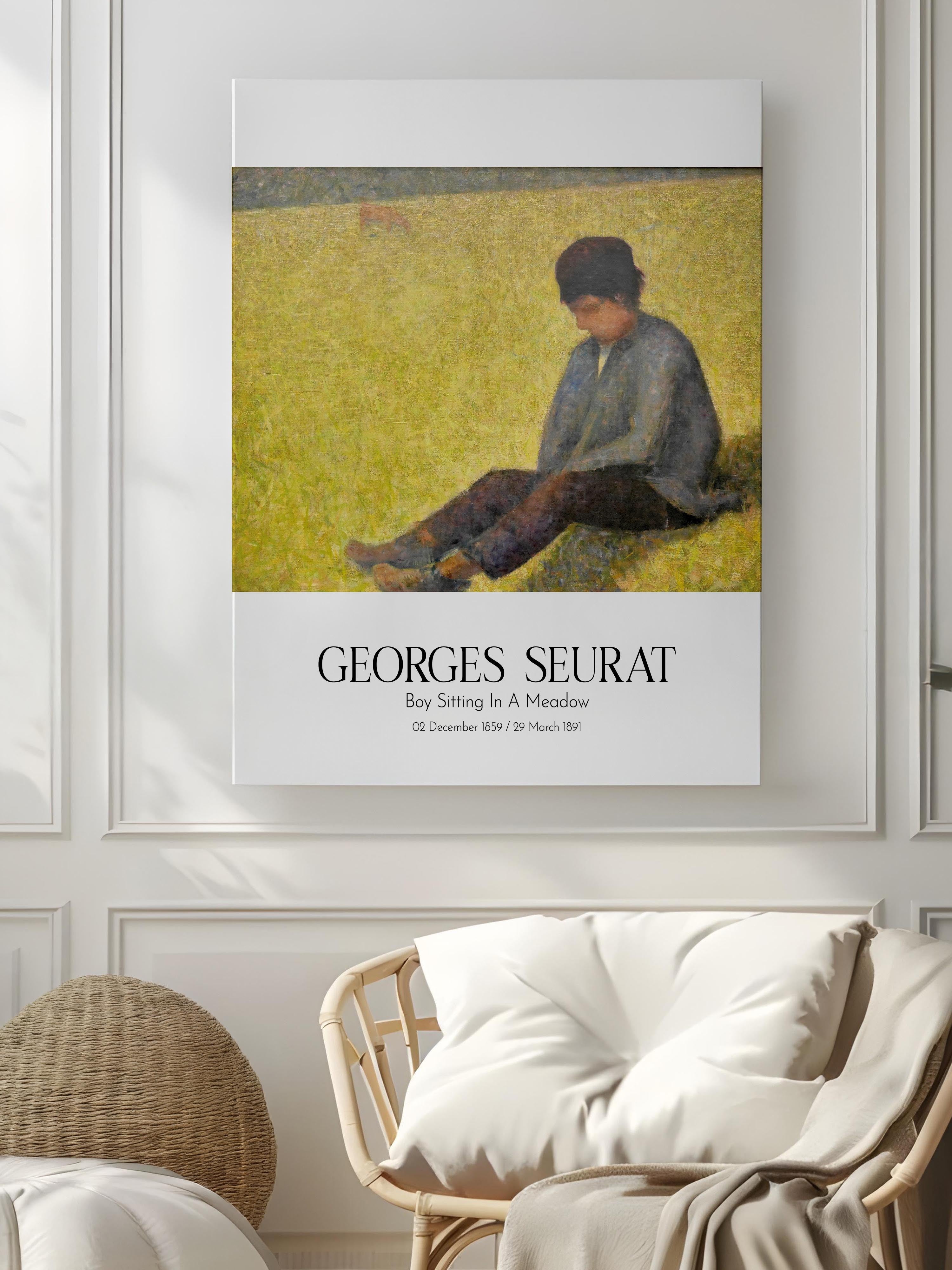 Georges Seurat - Boy Sitting In A Meadow, Kanvas Tablo, Sanat Serisi NO:111903