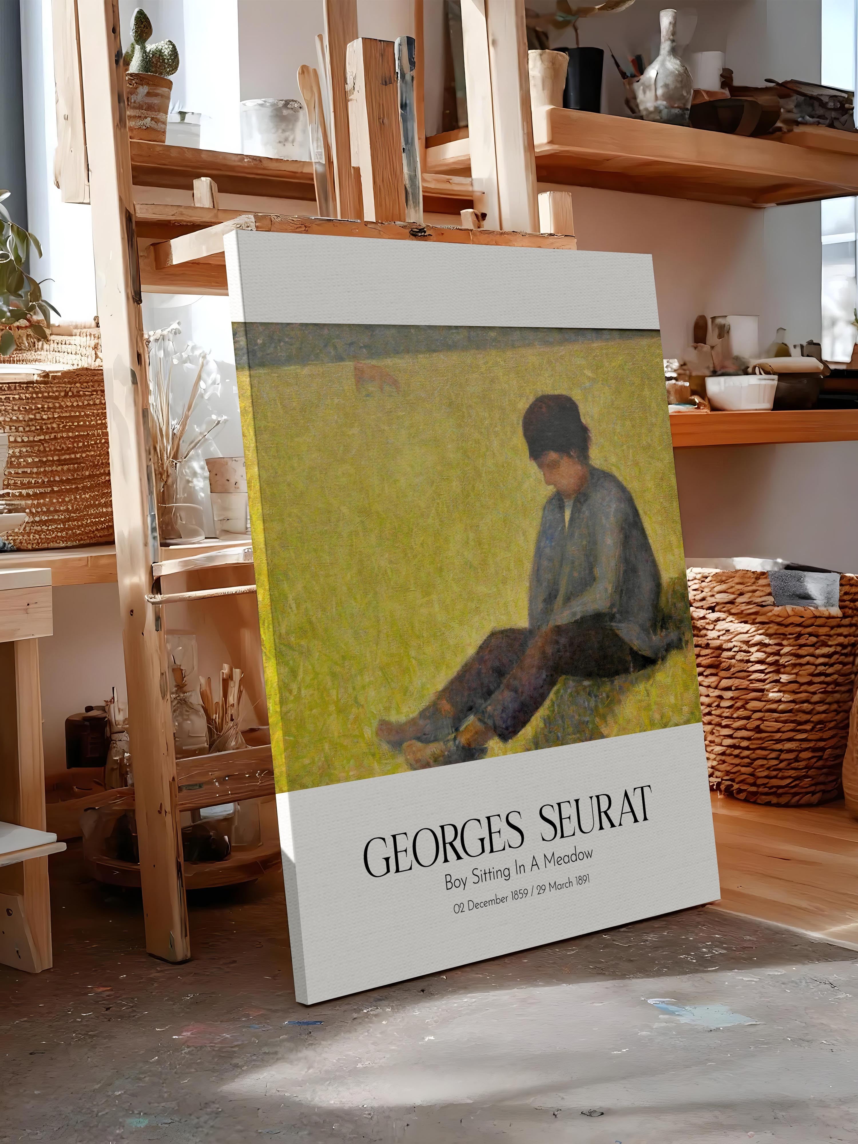Georges Seurat - Boy Sitting In A Meadow, Kanvas Tablo, Sanat Serisi NO:111903