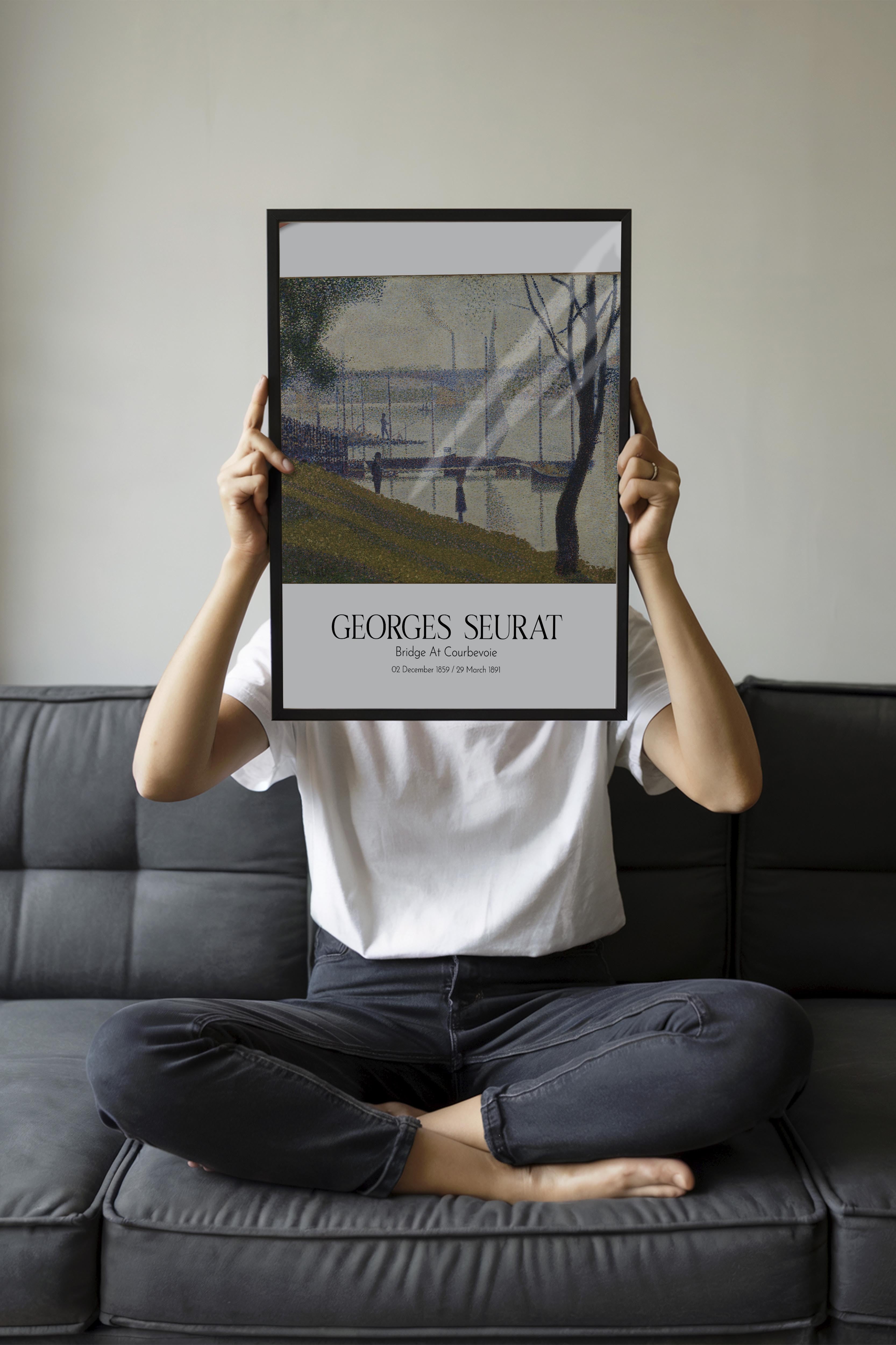 Georges Seurat - Bridge At Courbevoie, Siyah Çerçeveli Tablo, Sanat Serisi NO:111904