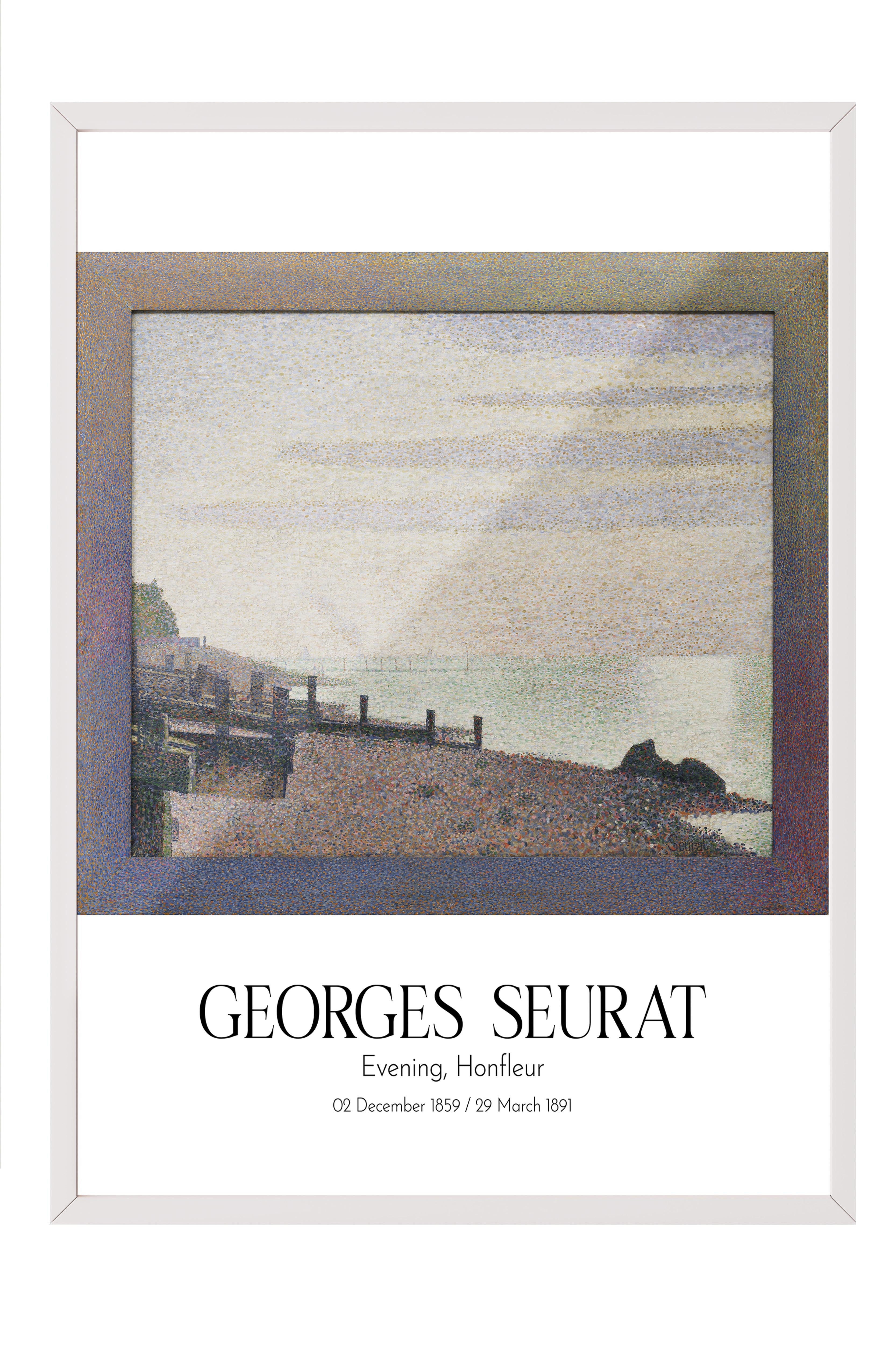 Georges Seurat - Evening, Honfleur, Beyaz Çerçeveli Tablo, Sanat Serisi NO:111905