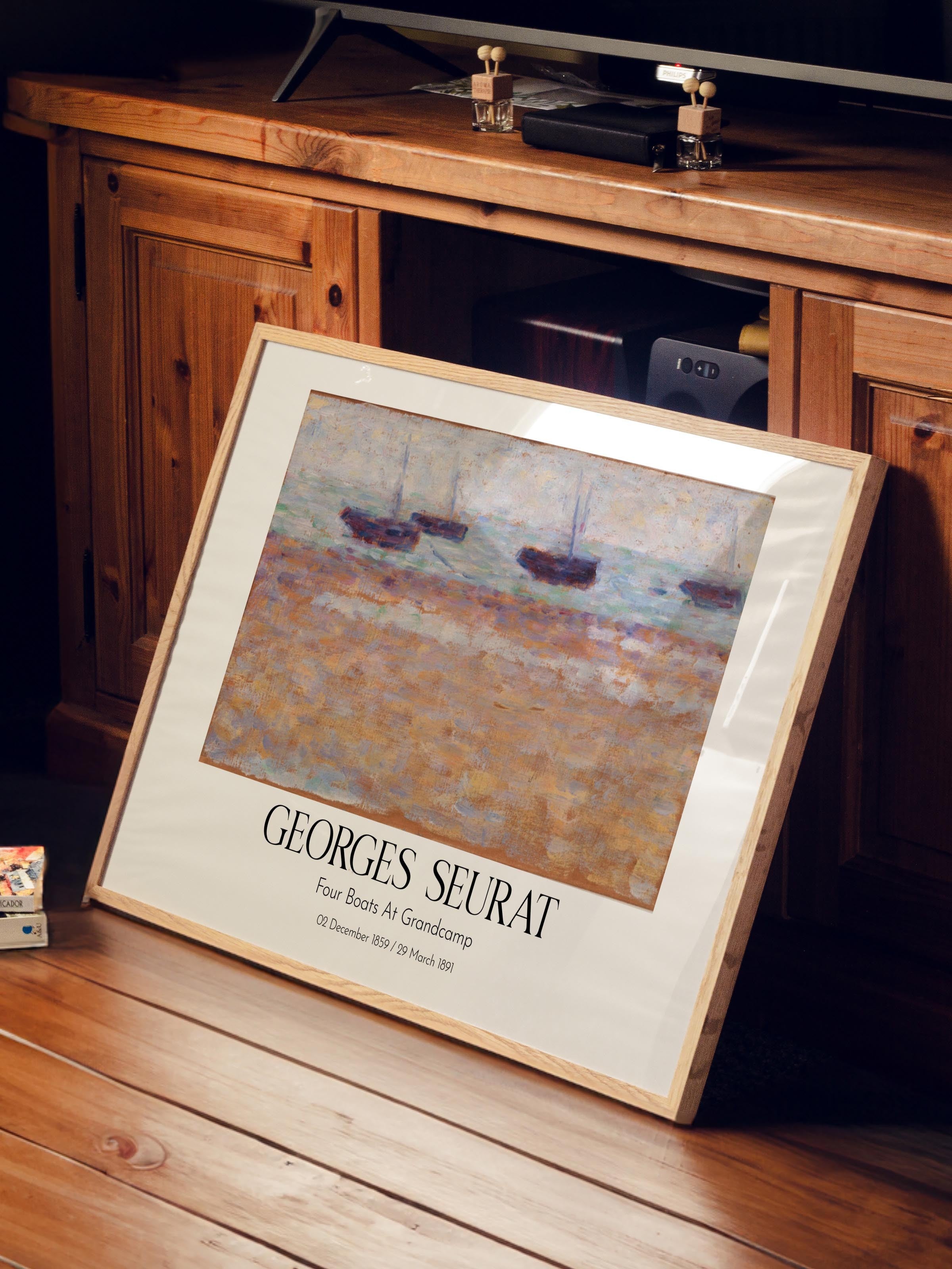 Georges Seurat - Four Boats At Grandcamp, Ahşap Çerçeveli Tablo, Sanat Serisi NO:111930