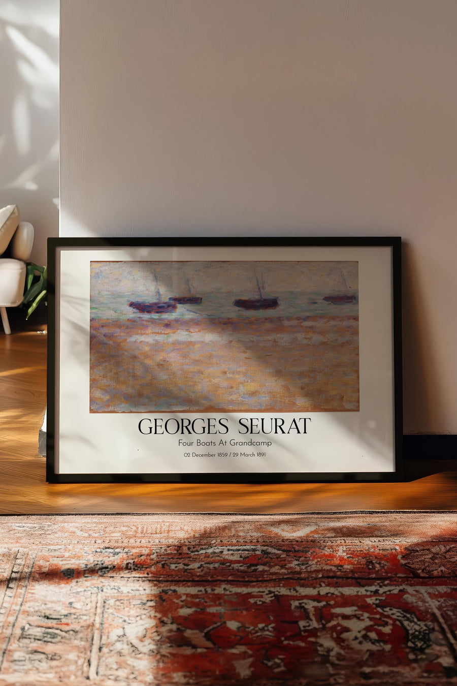 Georges Seurat - Four Boats At Grandcamp, Siyah Çerçeveli Tablo, Sanat Serisi NO:111930