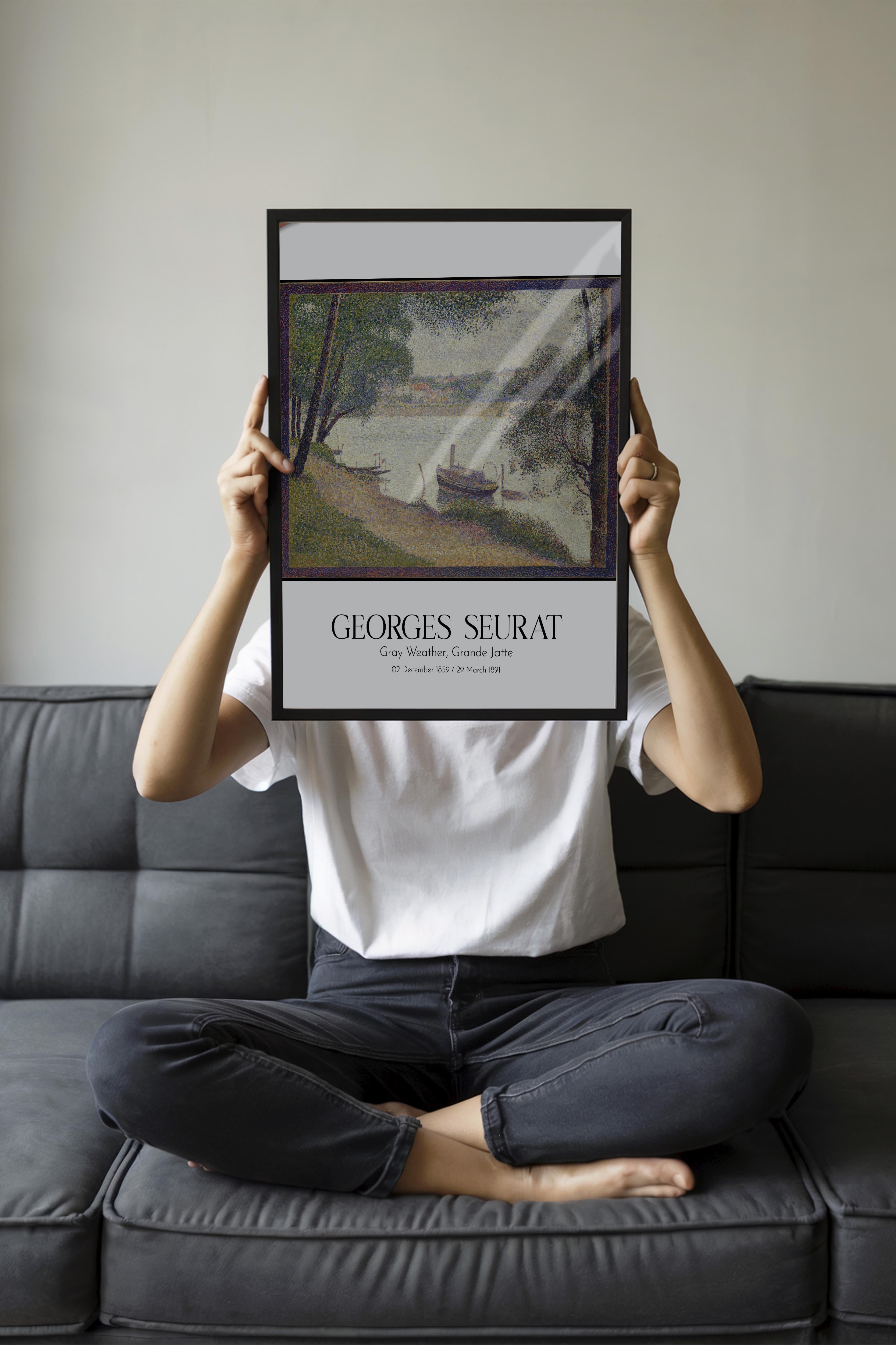 Georges Seurat - Gray Weather, Grande Jatte, Siyah Çerçeveli Tablo, Sanat Serisi NO:111907