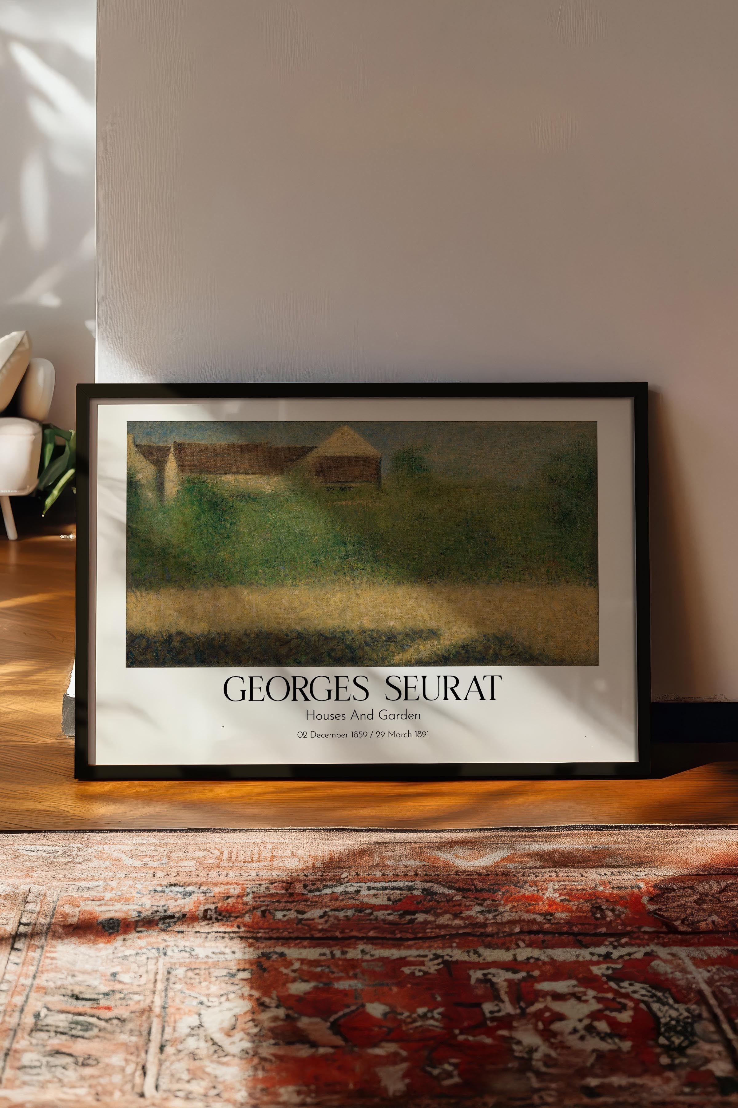 Georges Seurat - Houses And Garden, Siyah Çerçeveli Tablo, Sanat Serisi NO:111931
