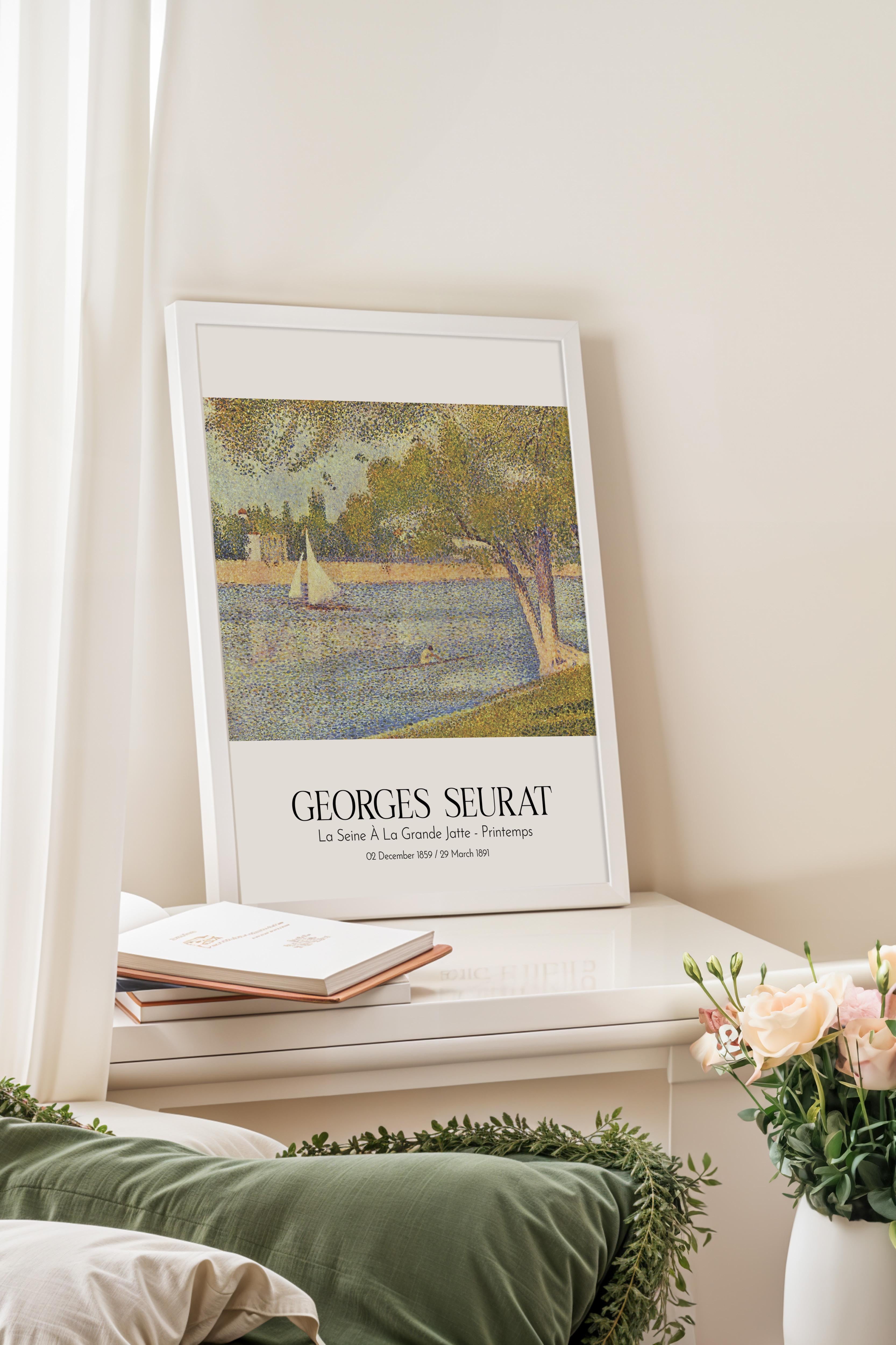 Georges Seurat - La Seine À La Grande Jatte - Printemps, Beyaz Çerçeveli Tablo, Sanat Serisi NO:111908