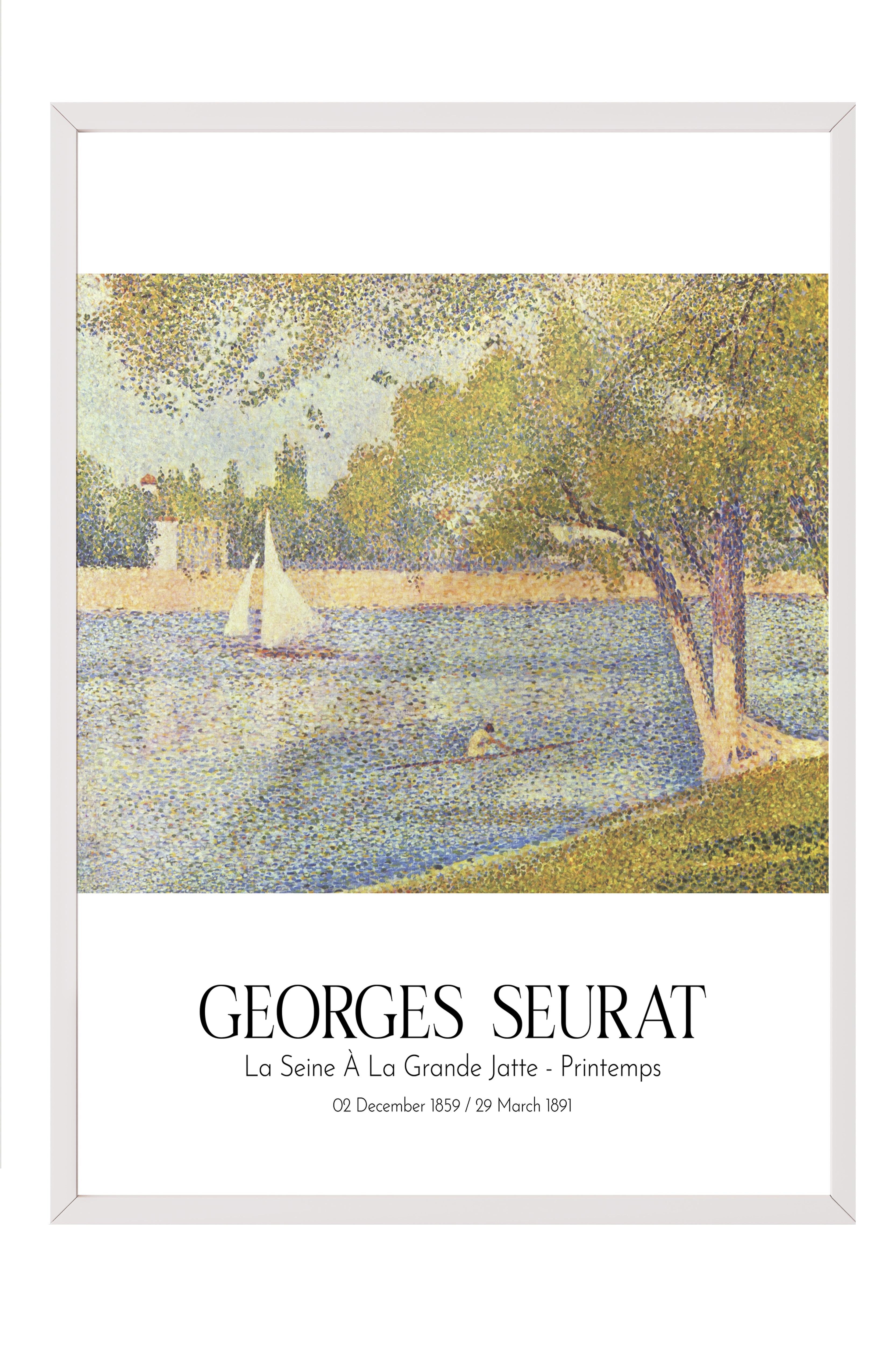 Georges Seurat - La Seine À La Grande Jatte - Printemps, Beyaz Çerçeveli Tablo, Sanat Serisi NO:111908