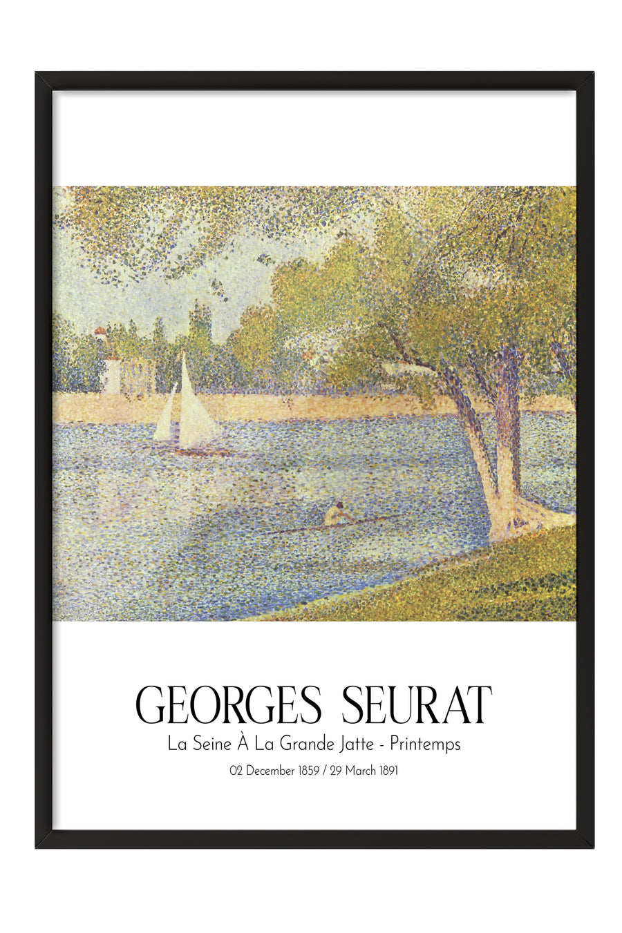 Georges Seurat - La Seine À La Grande Jatte - Printemps, Siyah Çerçeveli Tablo, Sanat Serisi NO:111908