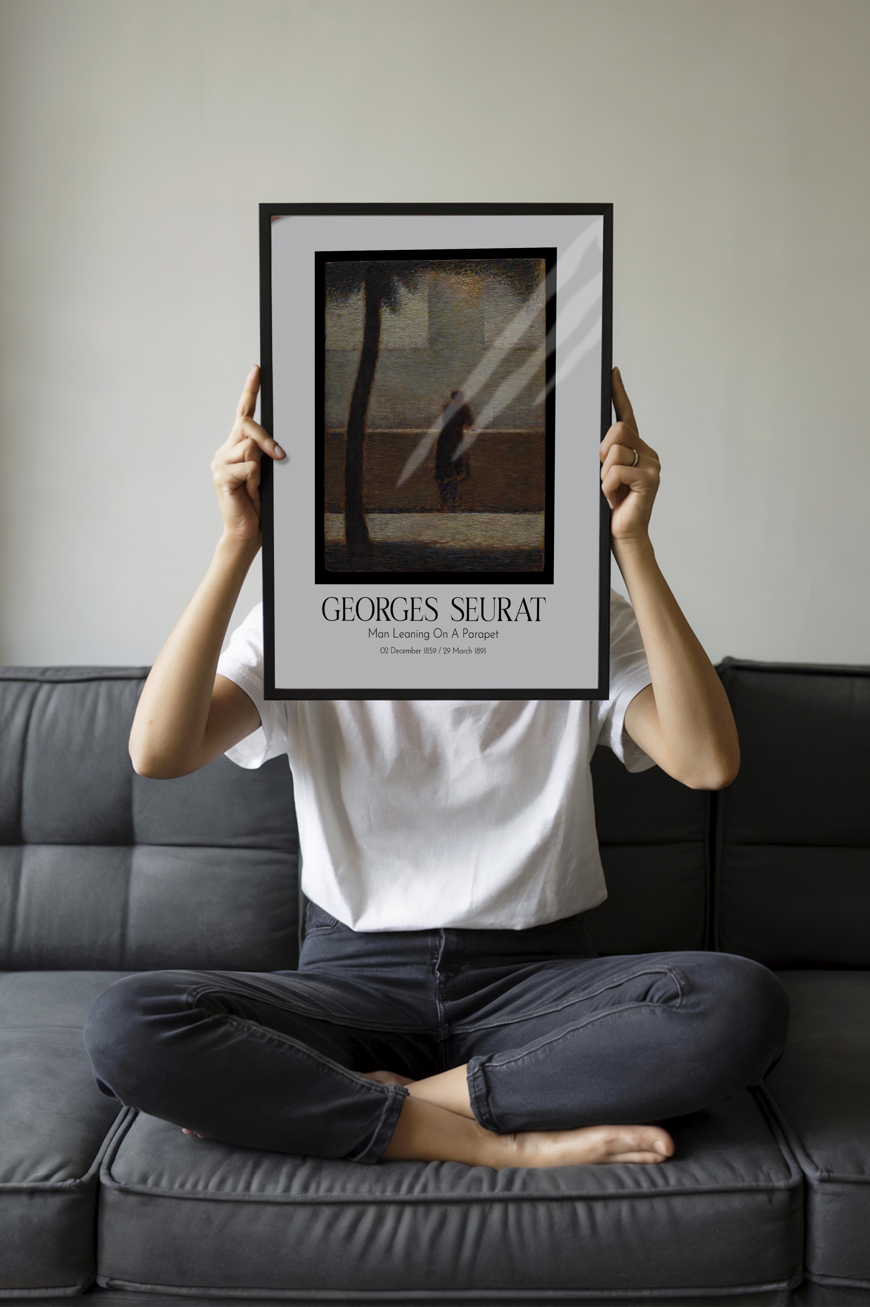 Georges Seurat - Man Leaning On A Parapet, Siyah Çerçeveli Tablo, Sanat Serisi NO:111911