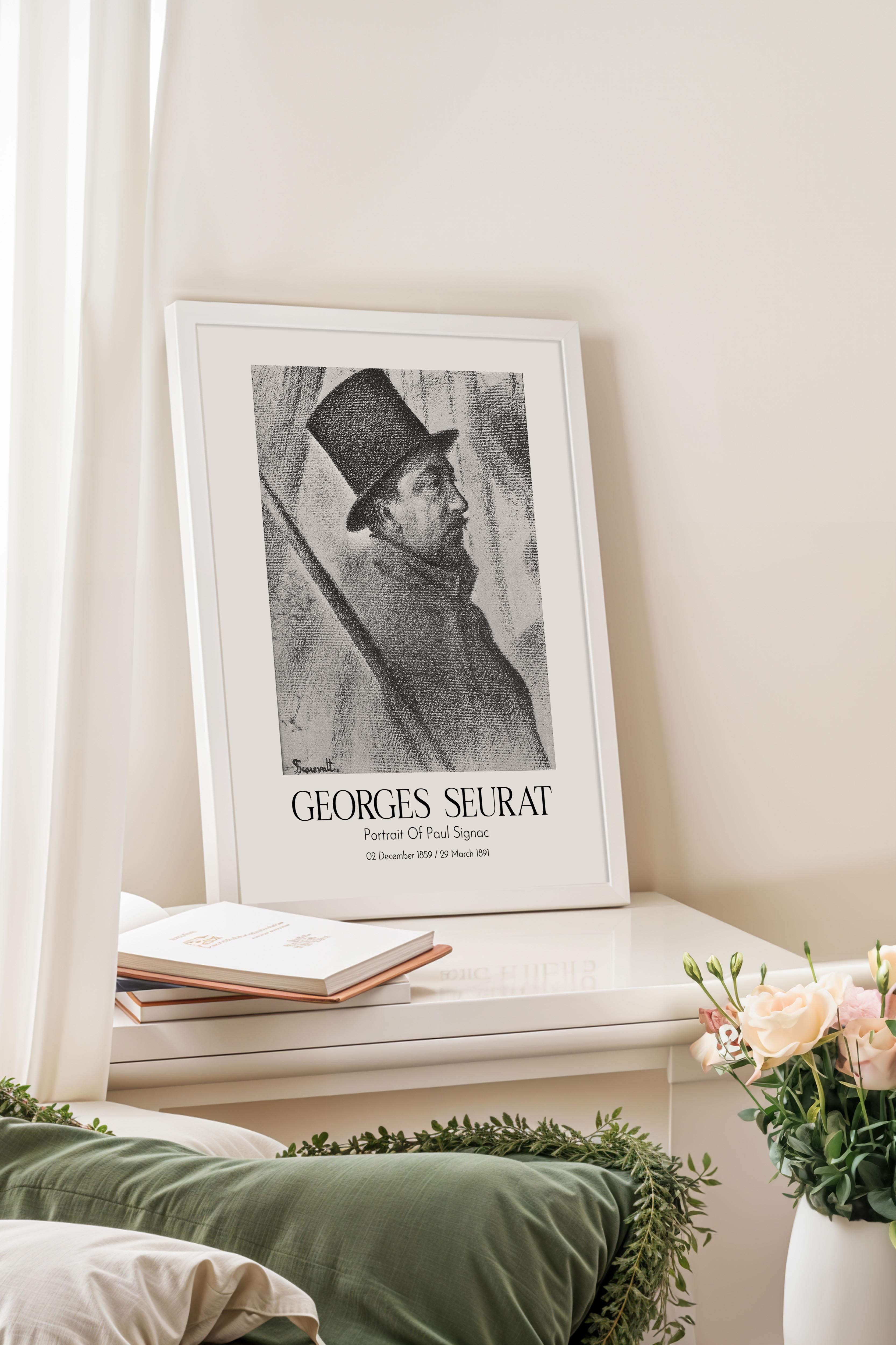 Georges Seurat - Portrait Of Paul Signac, Beyaz Çerçeveli Tablo, Sanat Serisi NO:111913