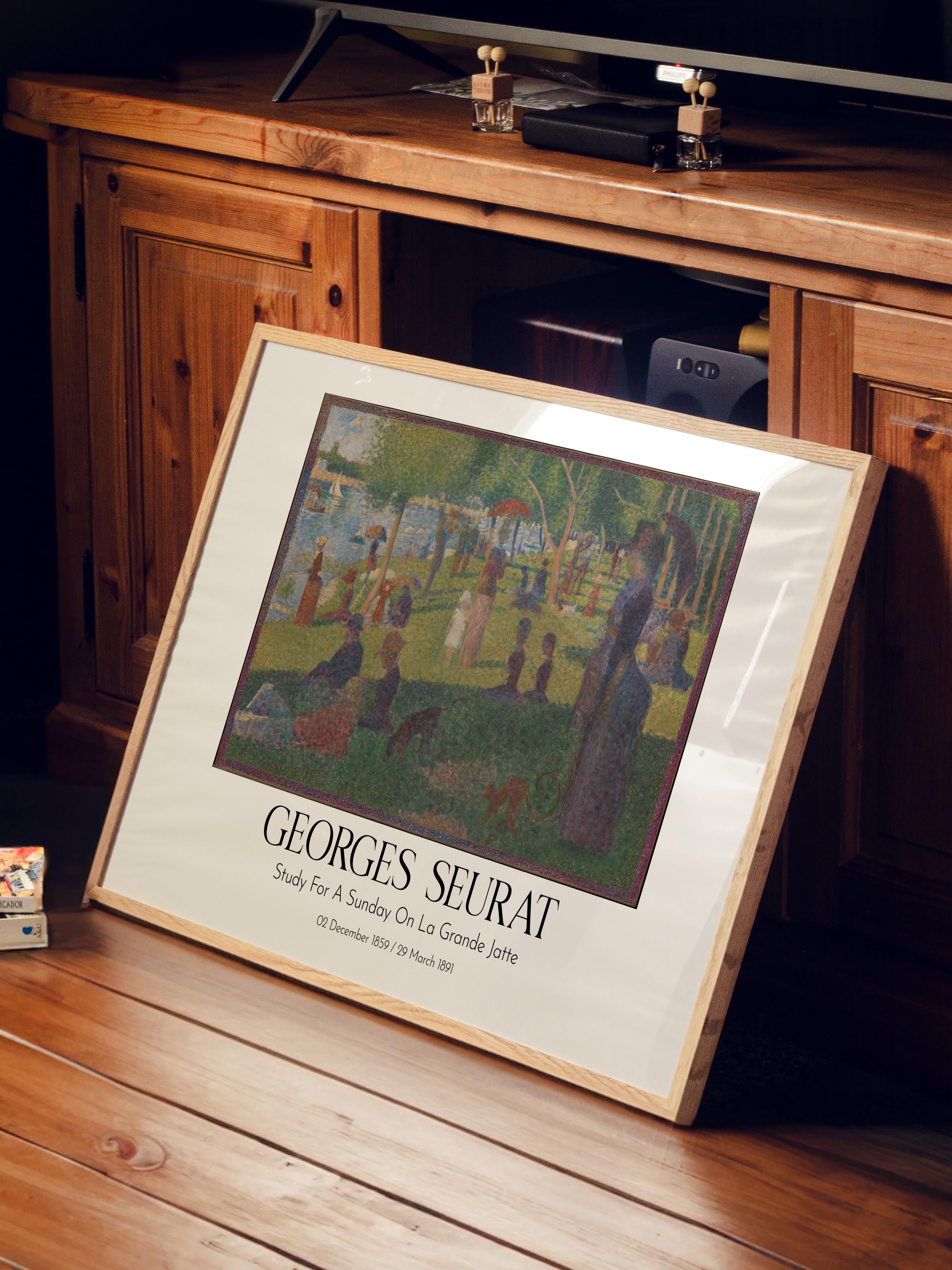 Georges Seurat - Study For A Sunday On La Grande Jatte, Ahşap Çerçeveli Tablo, Sanat Serisi NO:111933
