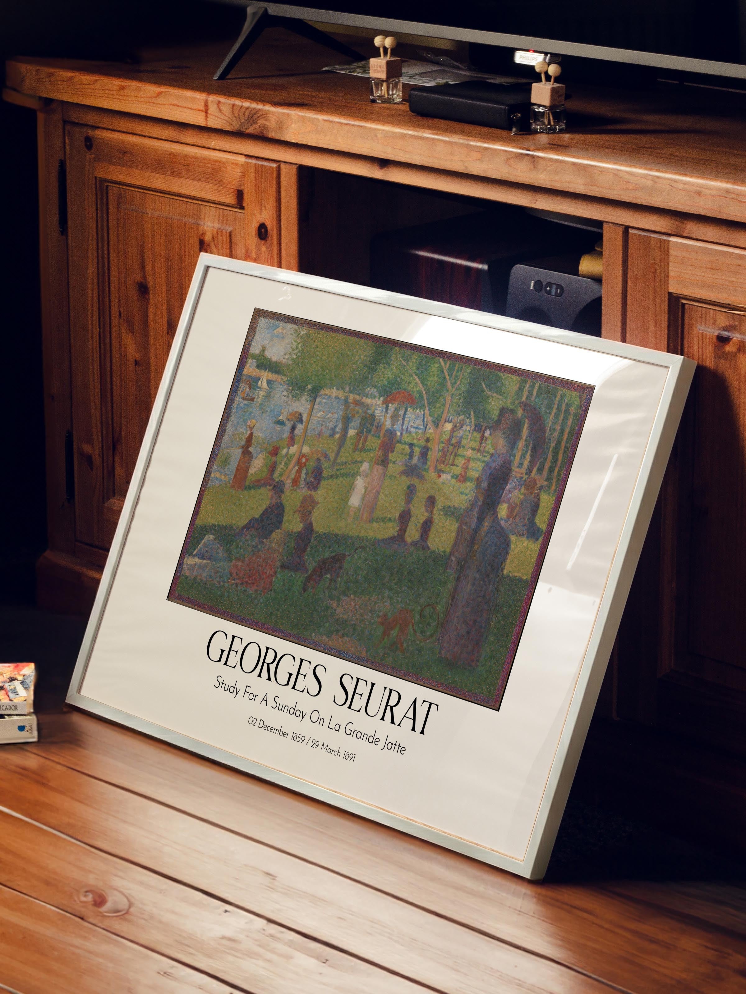 Georges Seurat - Study For A Sunday On La Grande Jatte, Beyaz Çerçeveli Tablo, Sanat Serisi NO:111933