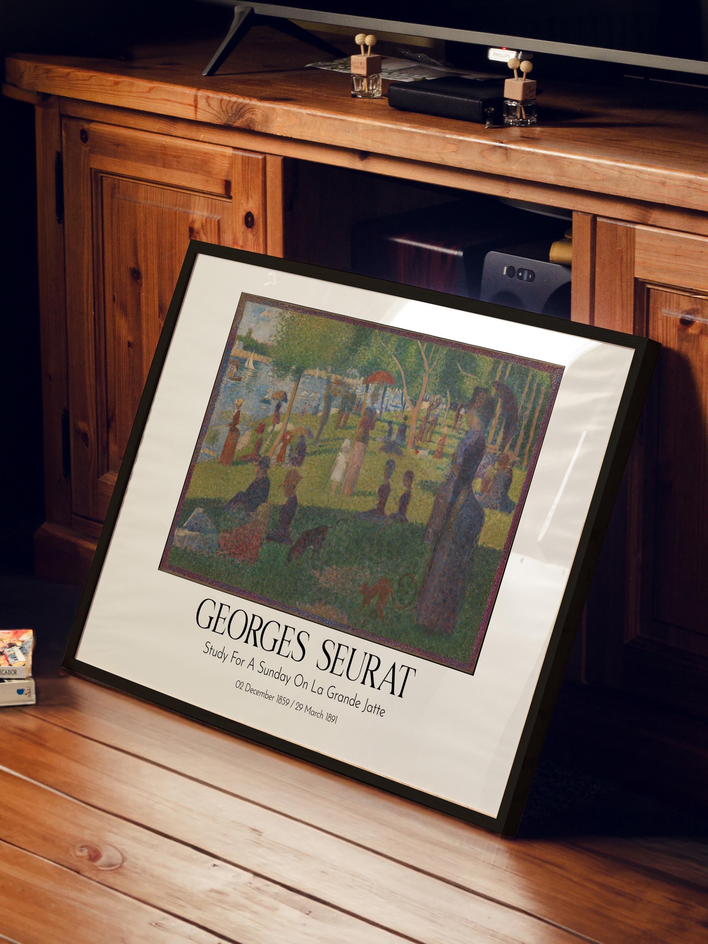Georges Seurat - Study For A Sunday On La Grande Jatte, Siyah Çerçeveli Tablo, Sanat Serisi NO:111933