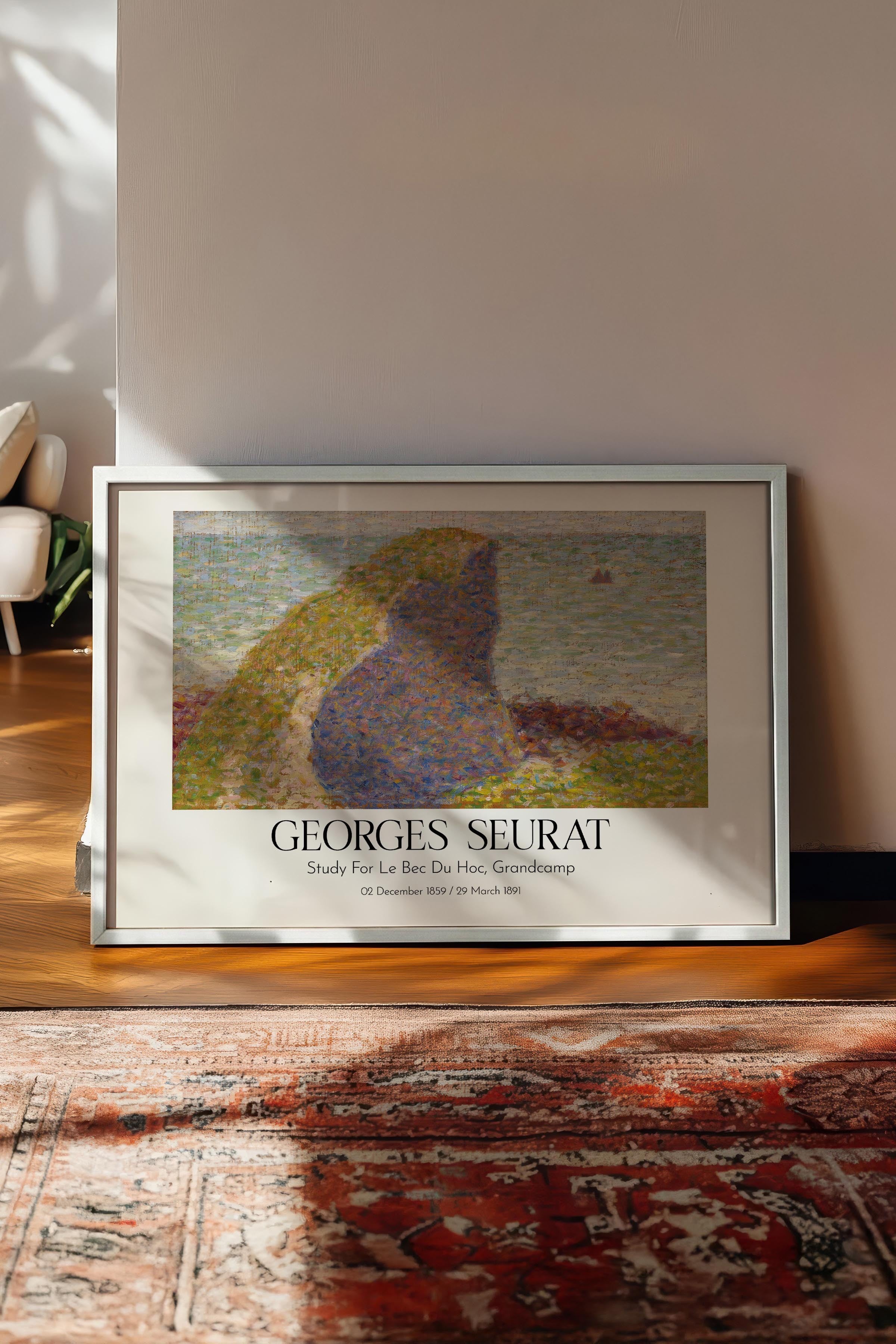 Georges Seurat - Study For Le Bec Du Hoc, Grandcamp, Beyaz Çerçeveli Tablo, Sanat Serisi NO:111934