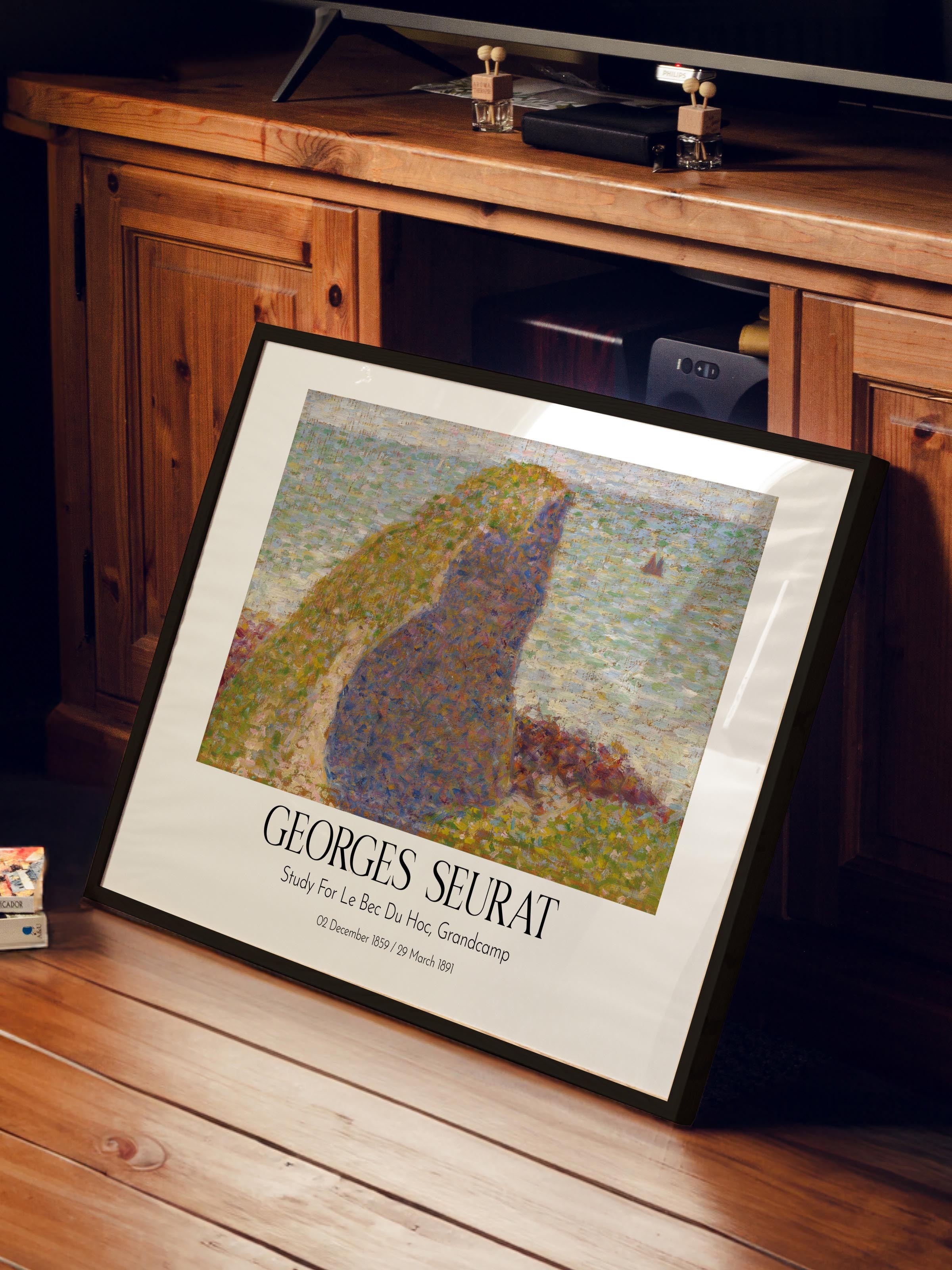 Georges Seurat - Study For Le Bec Du Hoc, Grandcamp, Siyah Çerçeveli Tablo, Sanat Serisi NO:111934