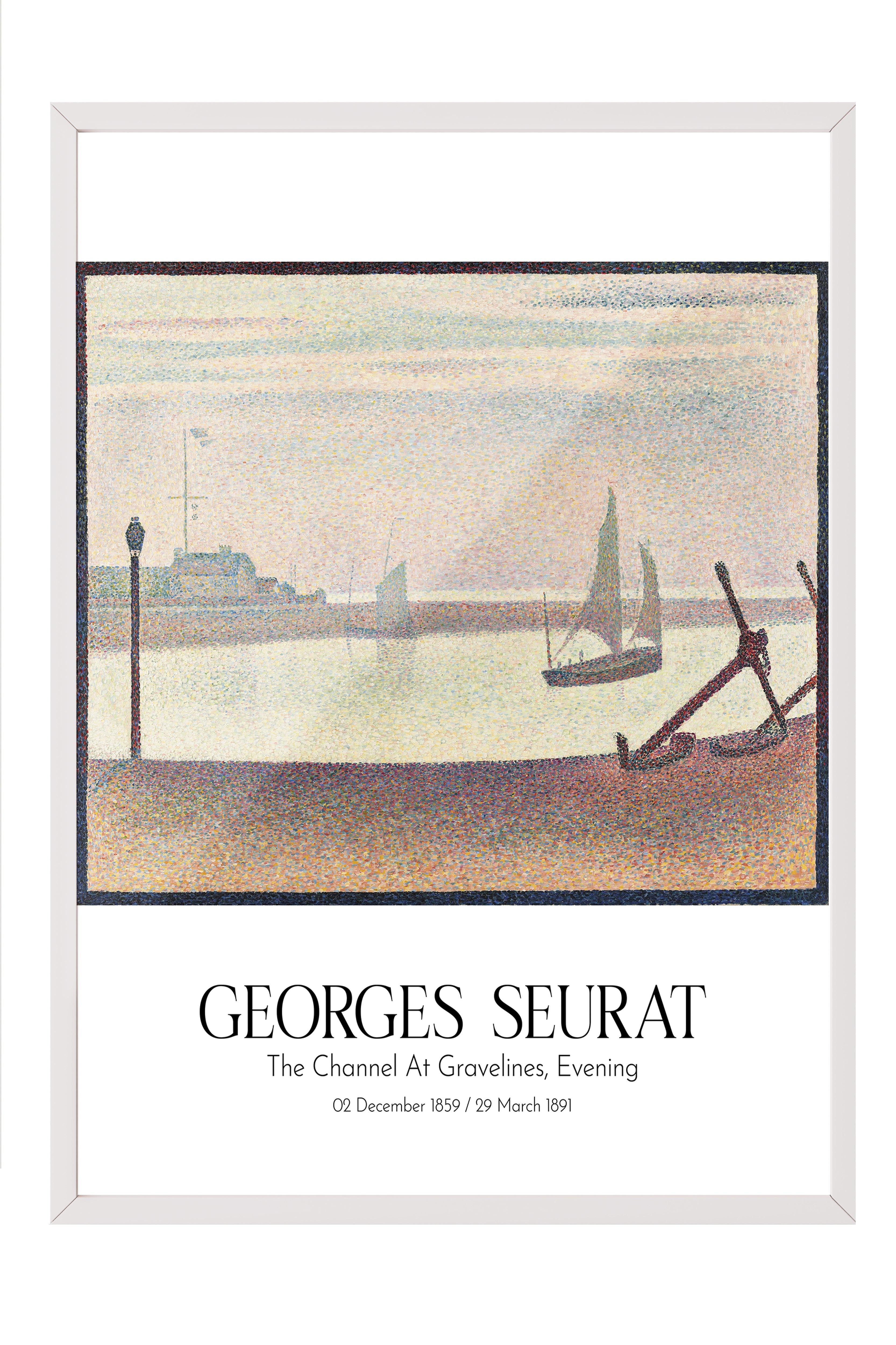 Georges Seurat - The Channel At Gravelines, Evening, Beyaz Çerçeveli Tablo, Sanat Serisi NO:111916