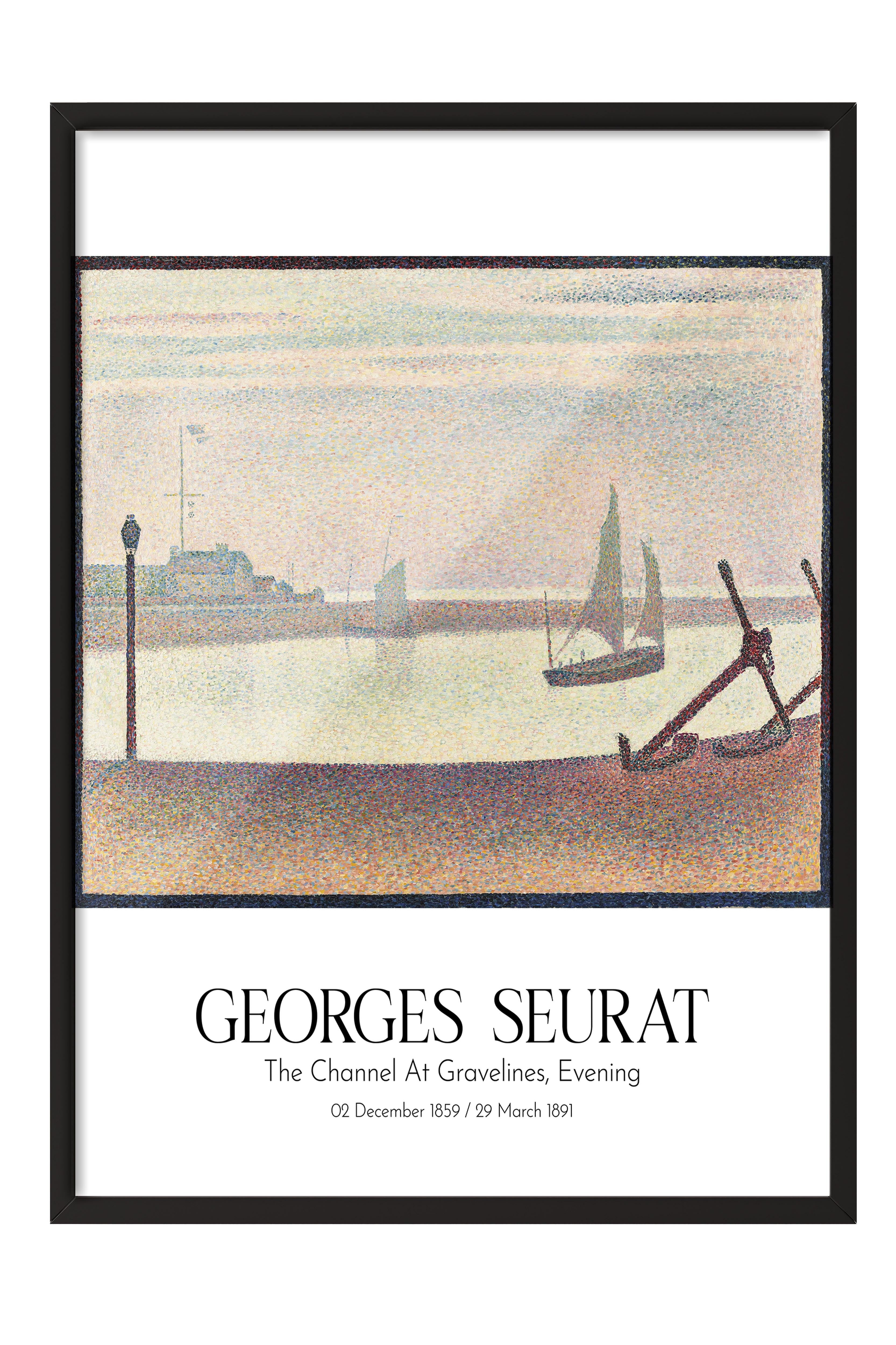 Georges Seurat - The Channel At Gravelines, Evening, Siyah Çerçeveli Tablo, Sanat Serisi NO:111916