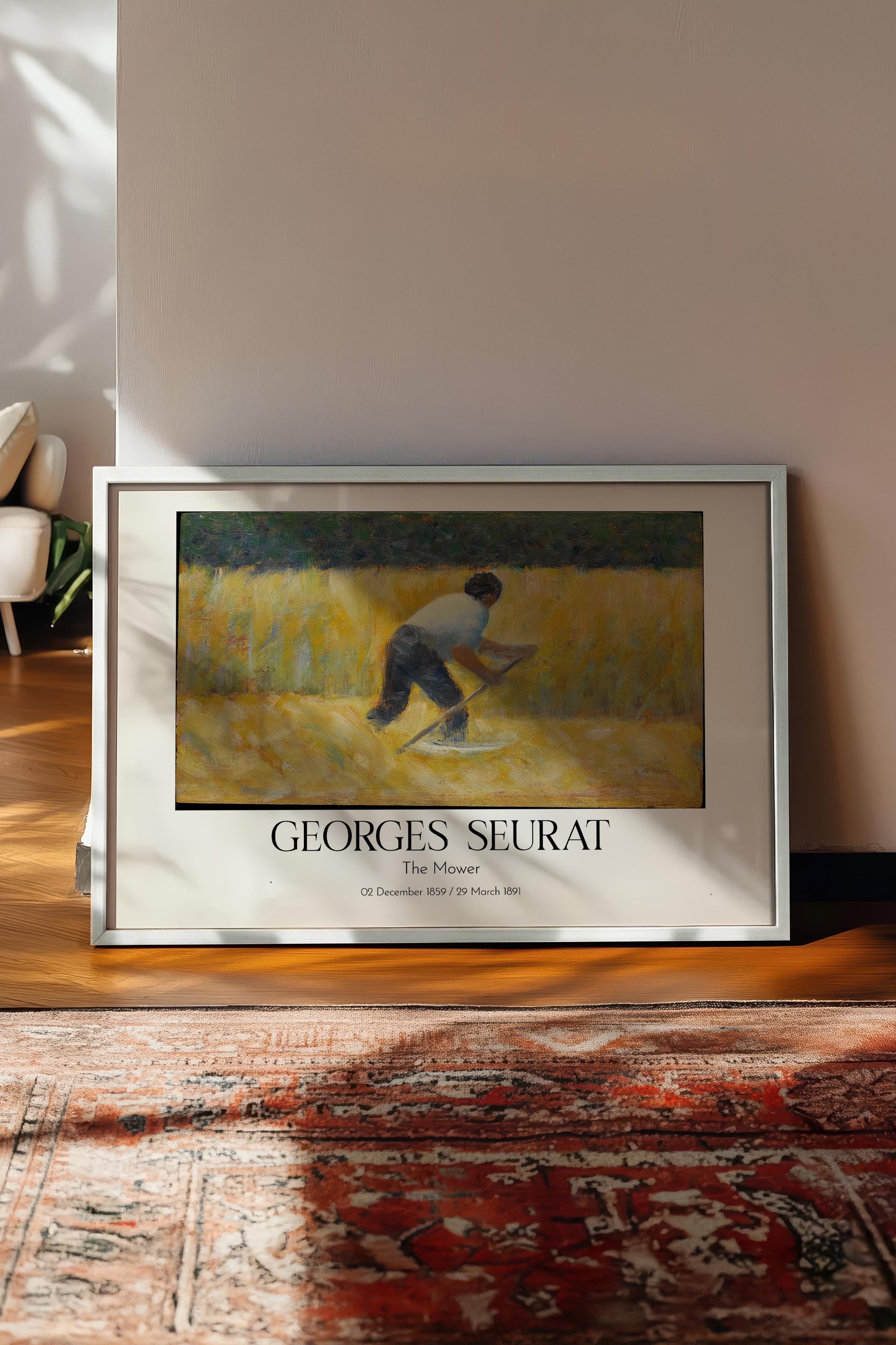 Georges Seurat - The Mower, Beyaz Çerçeveli Tablo, Sanat Serisi NO:111935