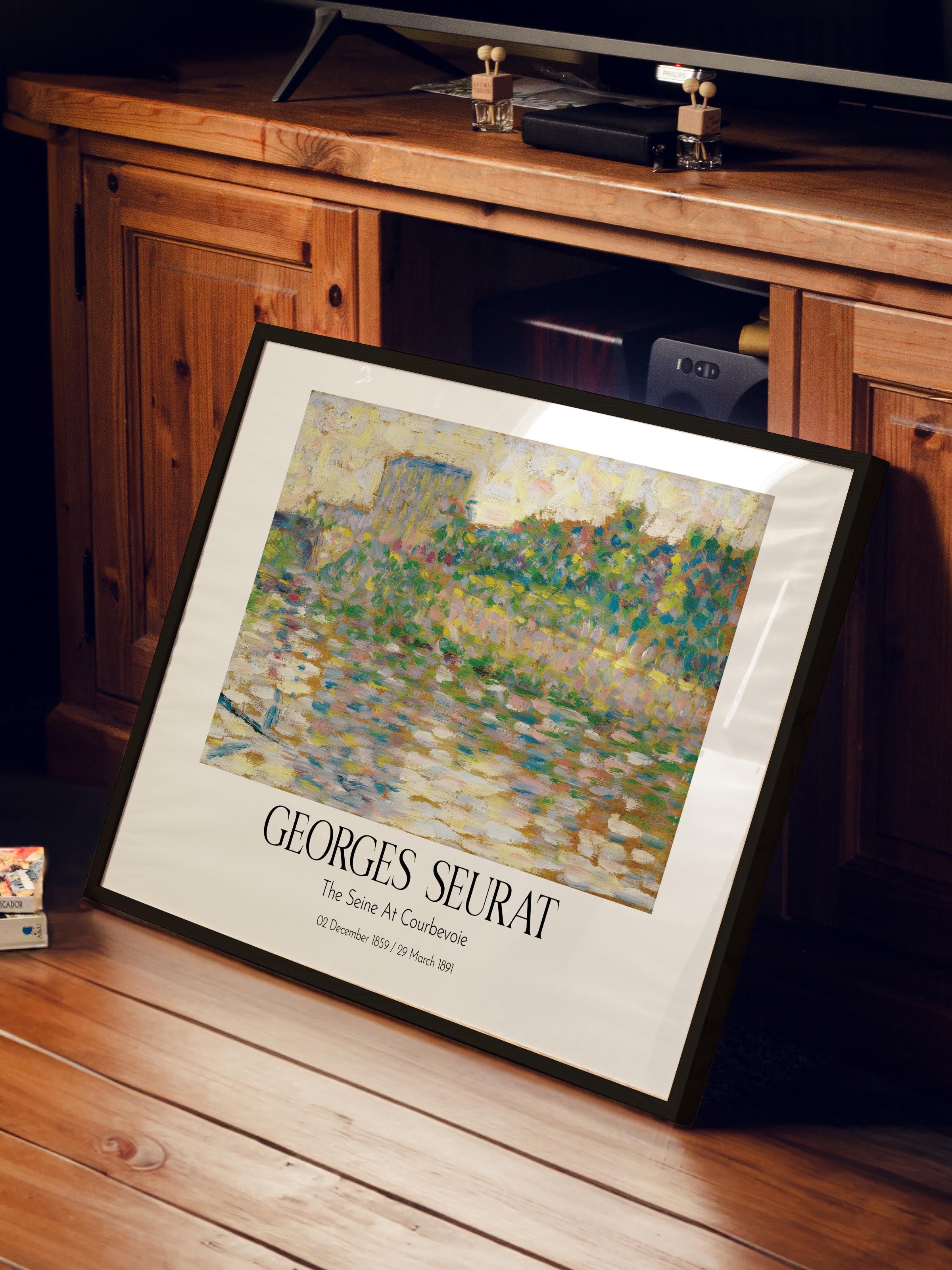 Georges Seurat - The Seine At Courbevoie, Siyah Çerçeveli Tablo, Sanat Serisi NO:111937