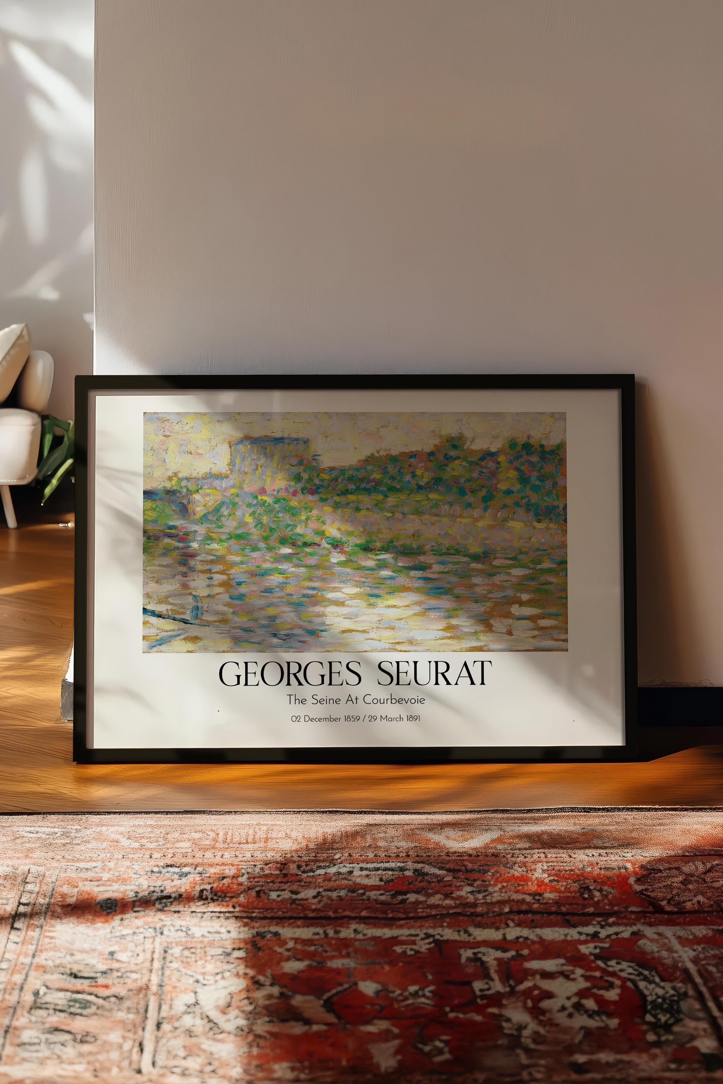Georges Seurat - The Seine At Courbevoie, Siyah Çerçeveli Tablo, Sanat Serisi NO:111937