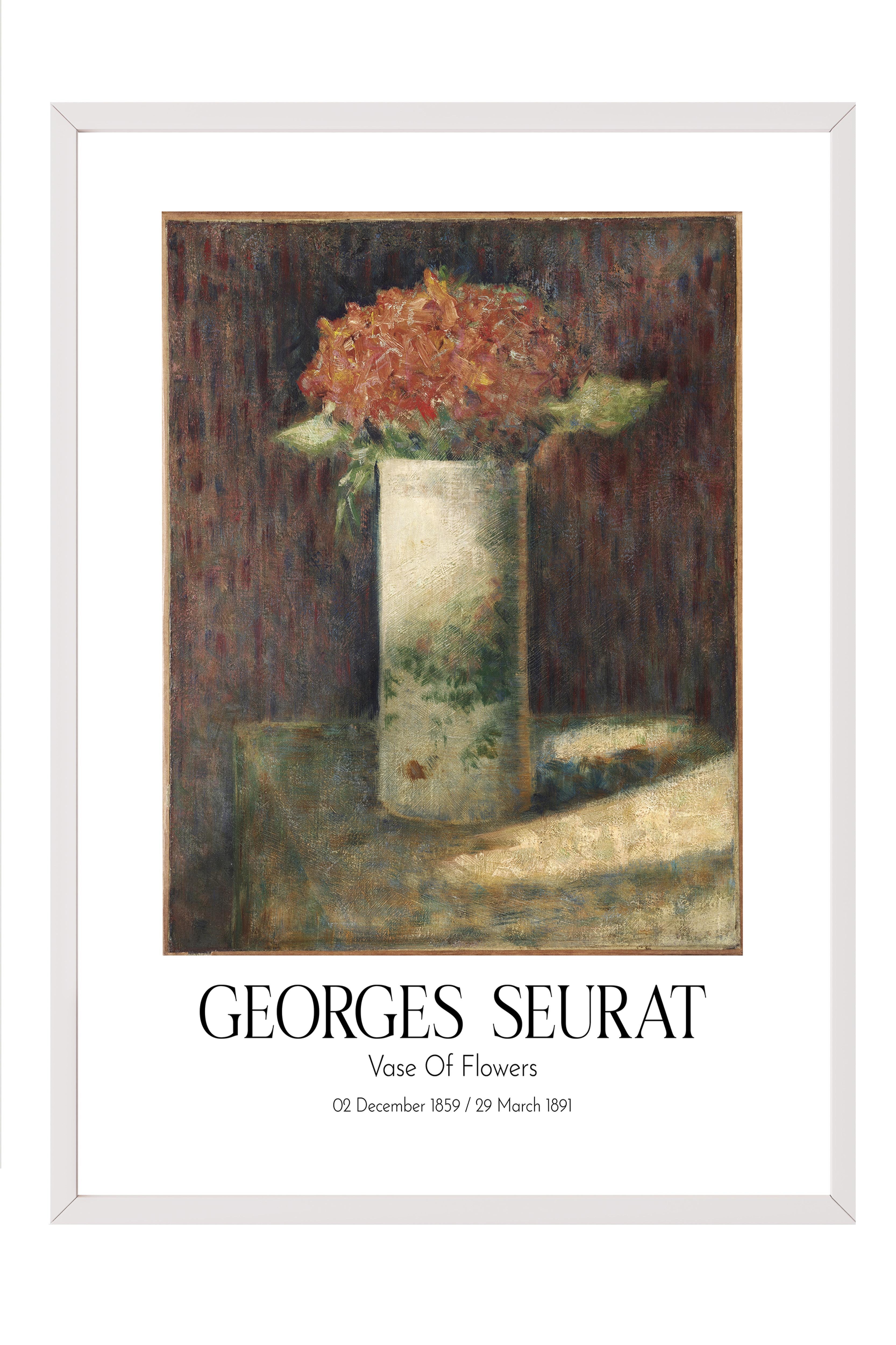 Georges Seurat - Vase Of Flowers, Beyaz Çerçeveli Tablo, Sanat Serisi NO:111921