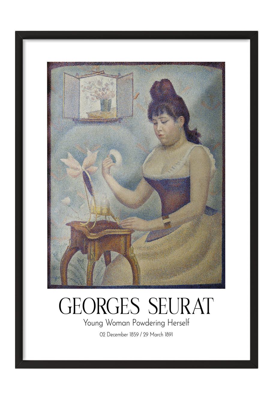Georges Seurat - Young Woman Powdering Herself, Siyah Çerçeveli Tablo, Sanat Serisi NO:111924