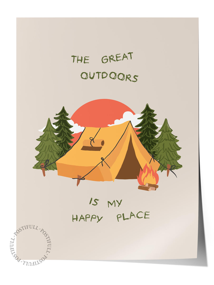 THE GREAT OUTDOORS IS MY HAPPY PLACE Minimalist Yaz Çerçevesiz Poster