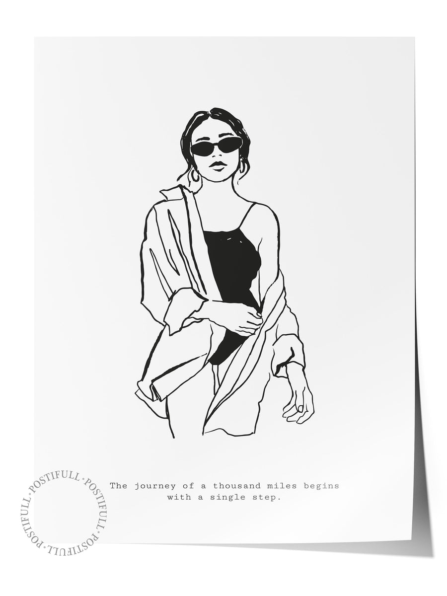 The journey of a thousand miles begins with a single step. Minimalist Yaz Çerçevesiz Poster
