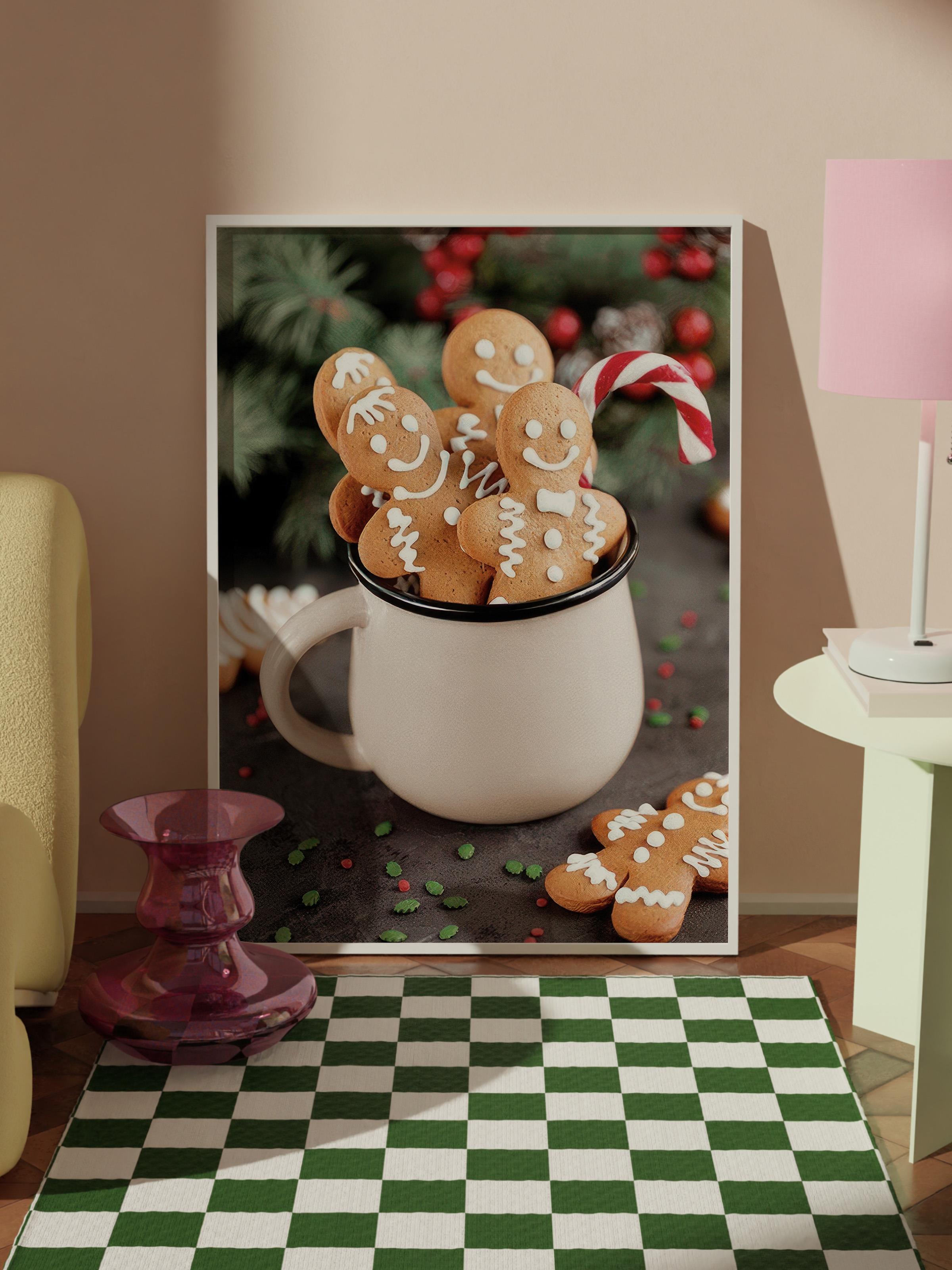 Gingerbread Cookies Çerçeveli Yılbaşı Tablosu, Beyaz Çerçeve ve Poster Comfort Serisi NO:108515