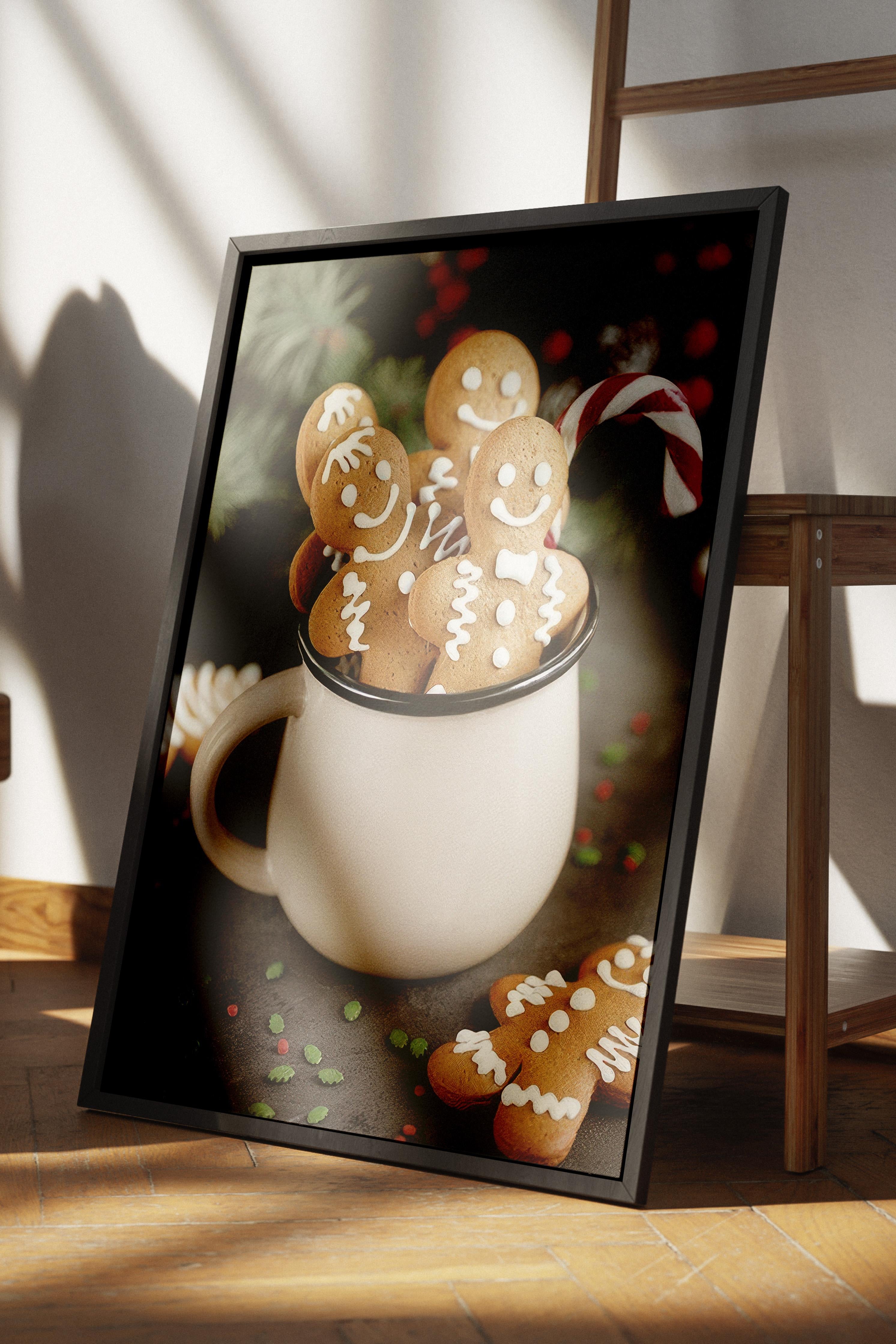 Gingerbread Cookies Çerçeveli Yılbaşı Tablosu, Siyah Çerçeve ve Poster Comfort Serisi NO:108515
