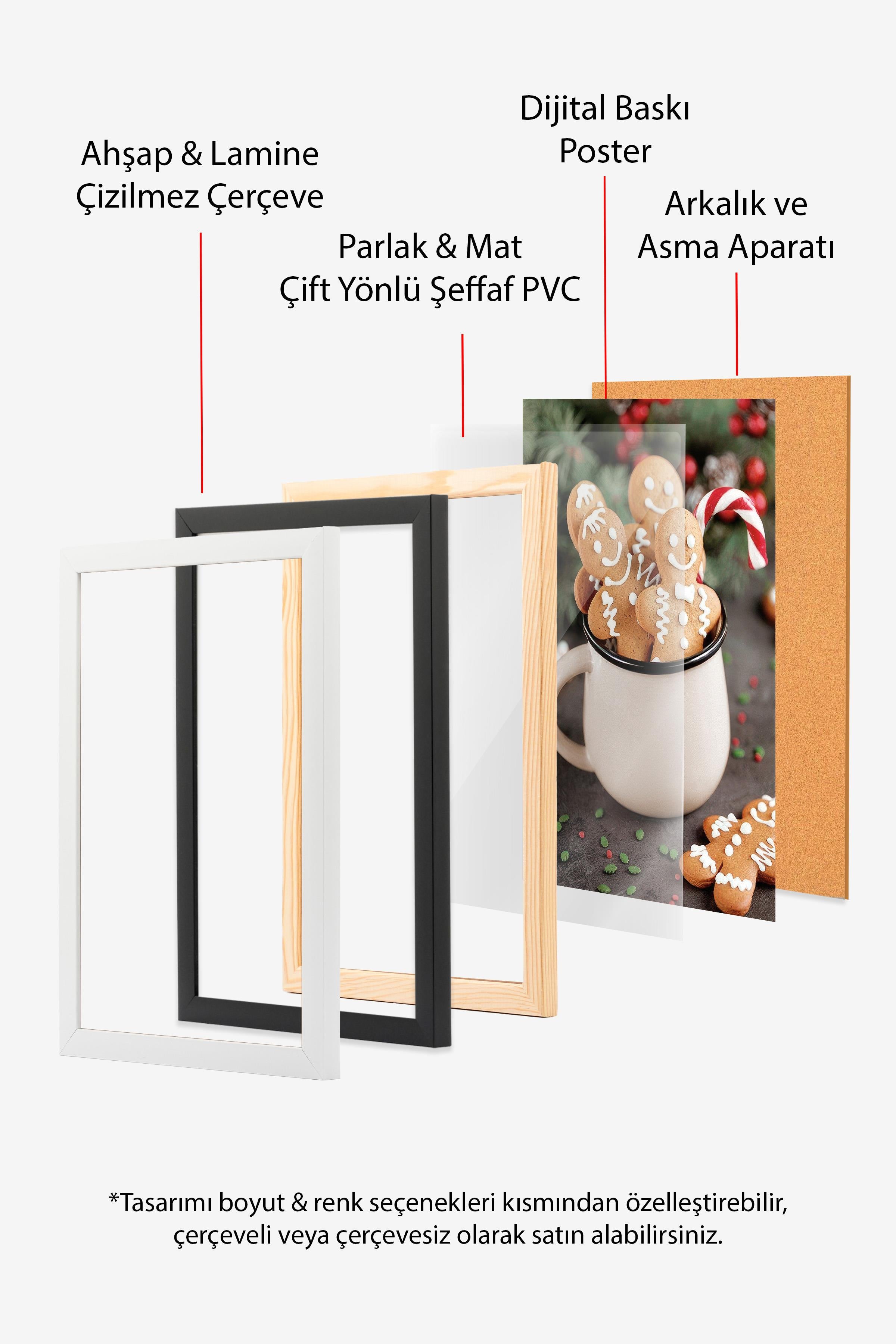 Gingerbread Cookies Çerçeveli Yılbaşı Tablosu, Siyah Çerçeve ve Poster Comfort Serisi NO:108515