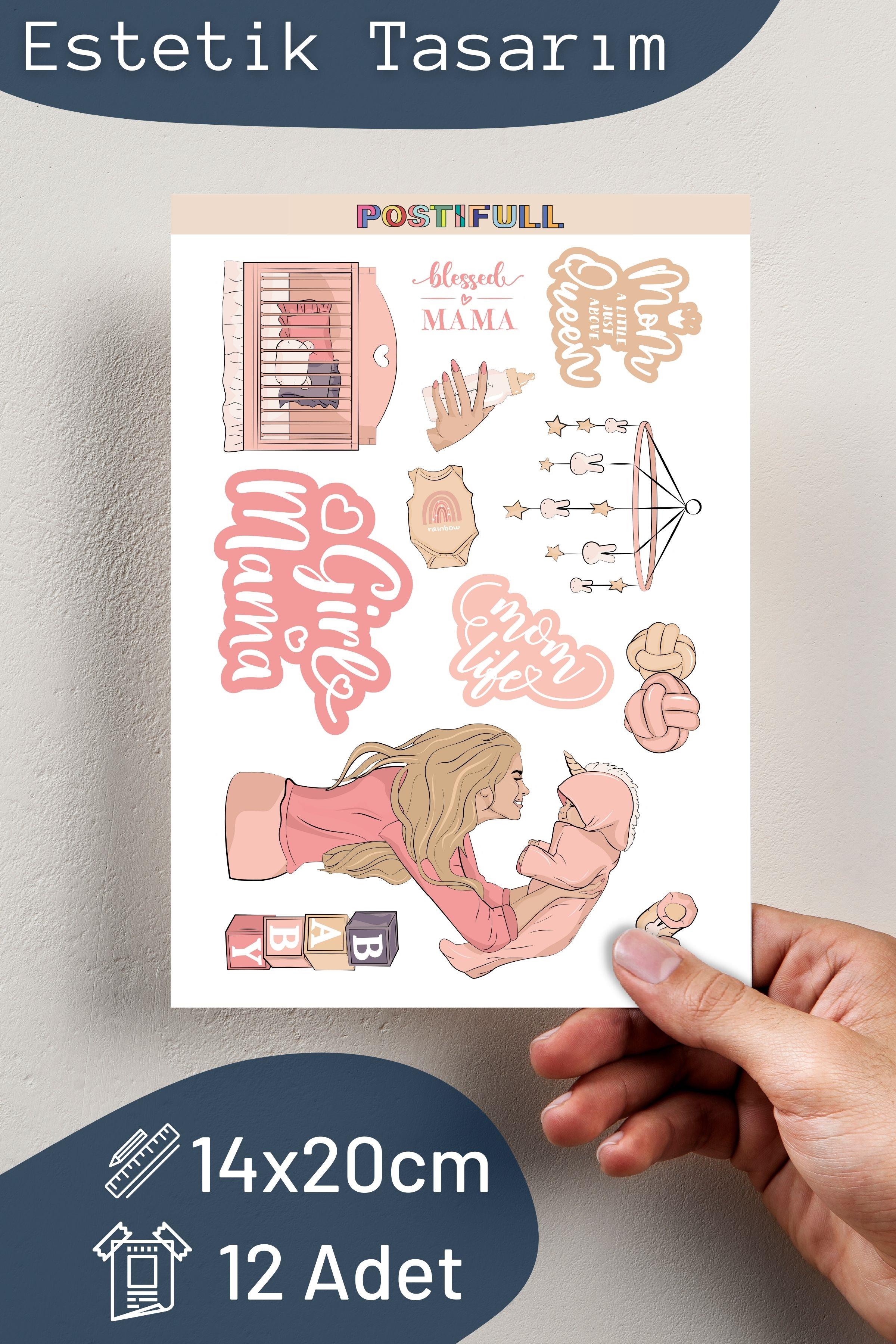 Kız Annesi Temalı Sticker ve Etiket Seti - Cinsiyet Partisi, Baby Shower Sticker Seti - Pembe