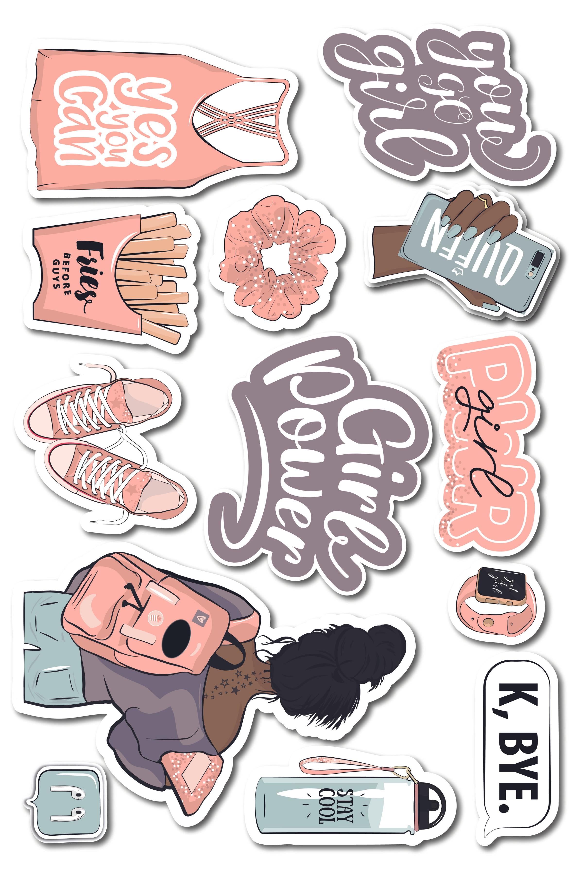 Girl Power Temalı Sticker ve Etiket Seti - Orta Boy - Su Geçirmez, Kalın Yapışkanlı Sticker Seti