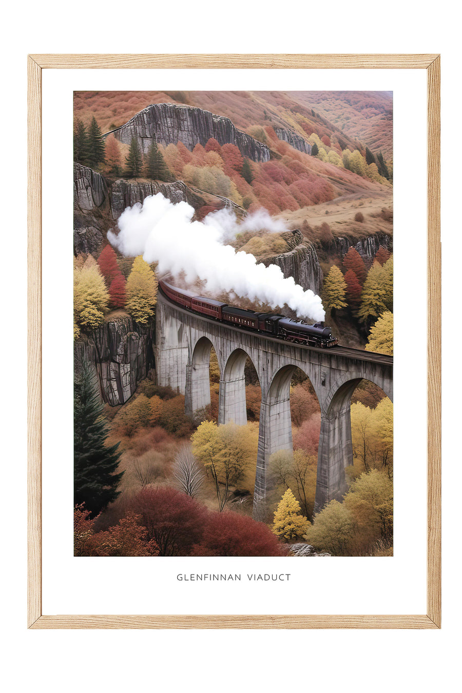 Sonbahar Ormanında Buharlı Tren Viyaduğu Doğa Comfort Serisi Poster – Ahşap Çerçeveli Tablo