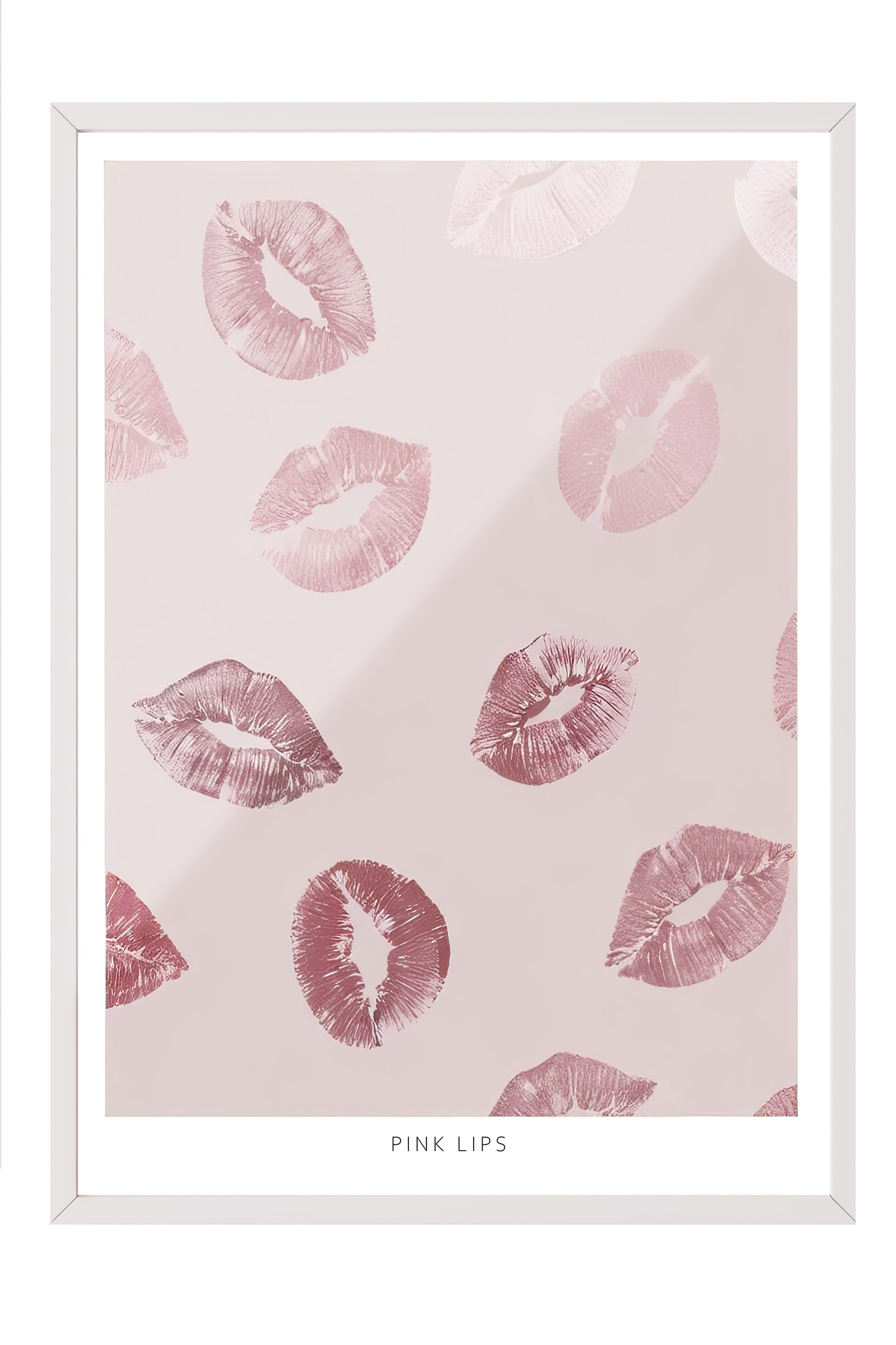 Glossy Lips Çerçeveli Tablo, Beyaz Çerçeve ve Poster, Dikey Duvar Tablosu Comfort Serisi NO:108382