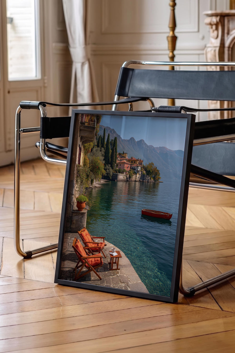 Gölde Sandal ve Oturma Alanı Doğa Poster – Siyah Çerçeveli Tablo