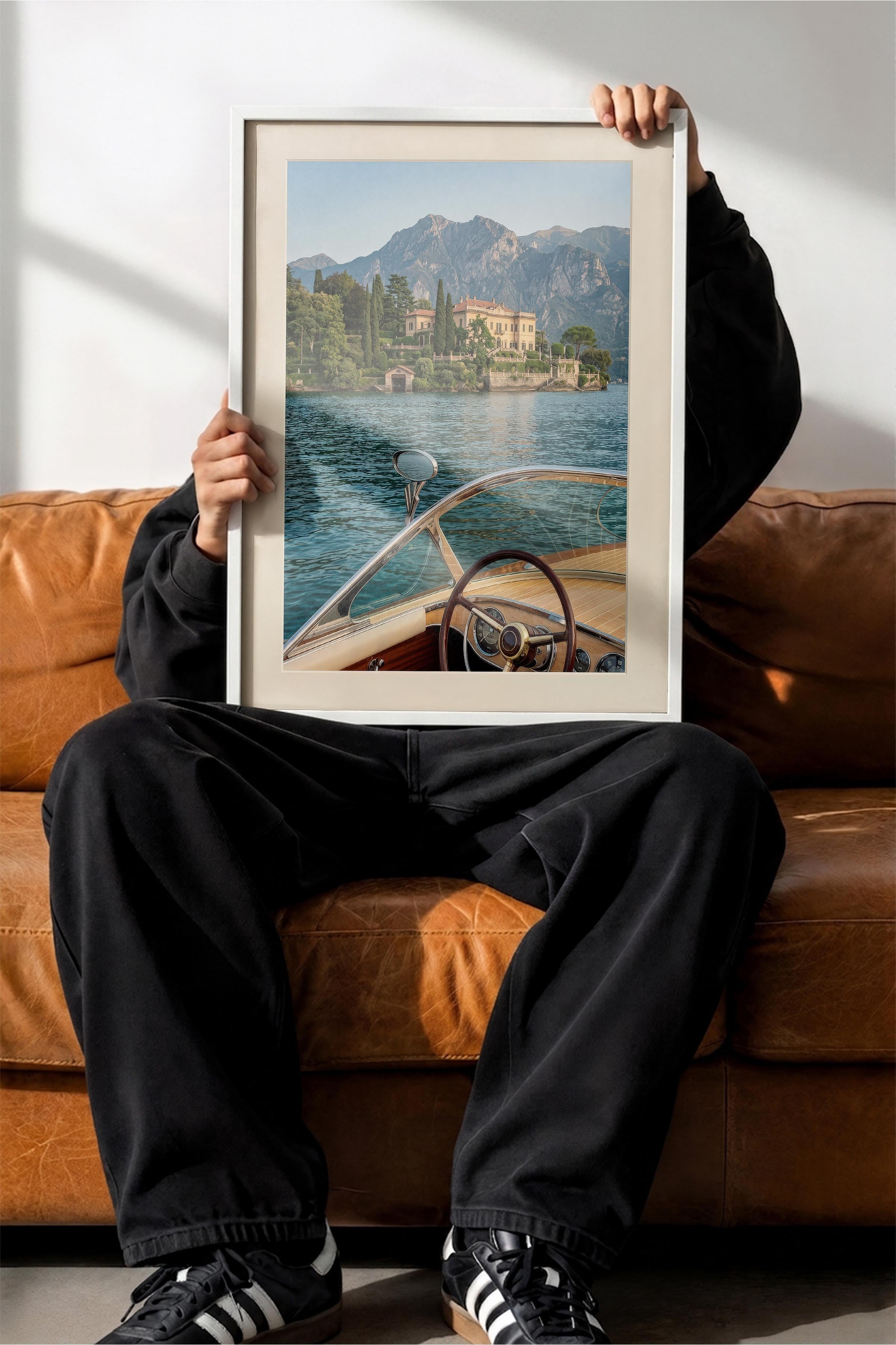 Göl ve Dağ Manzarası Posteri, Beyaz Çerçeveli Poster, Old Money Serisi, NO:113163